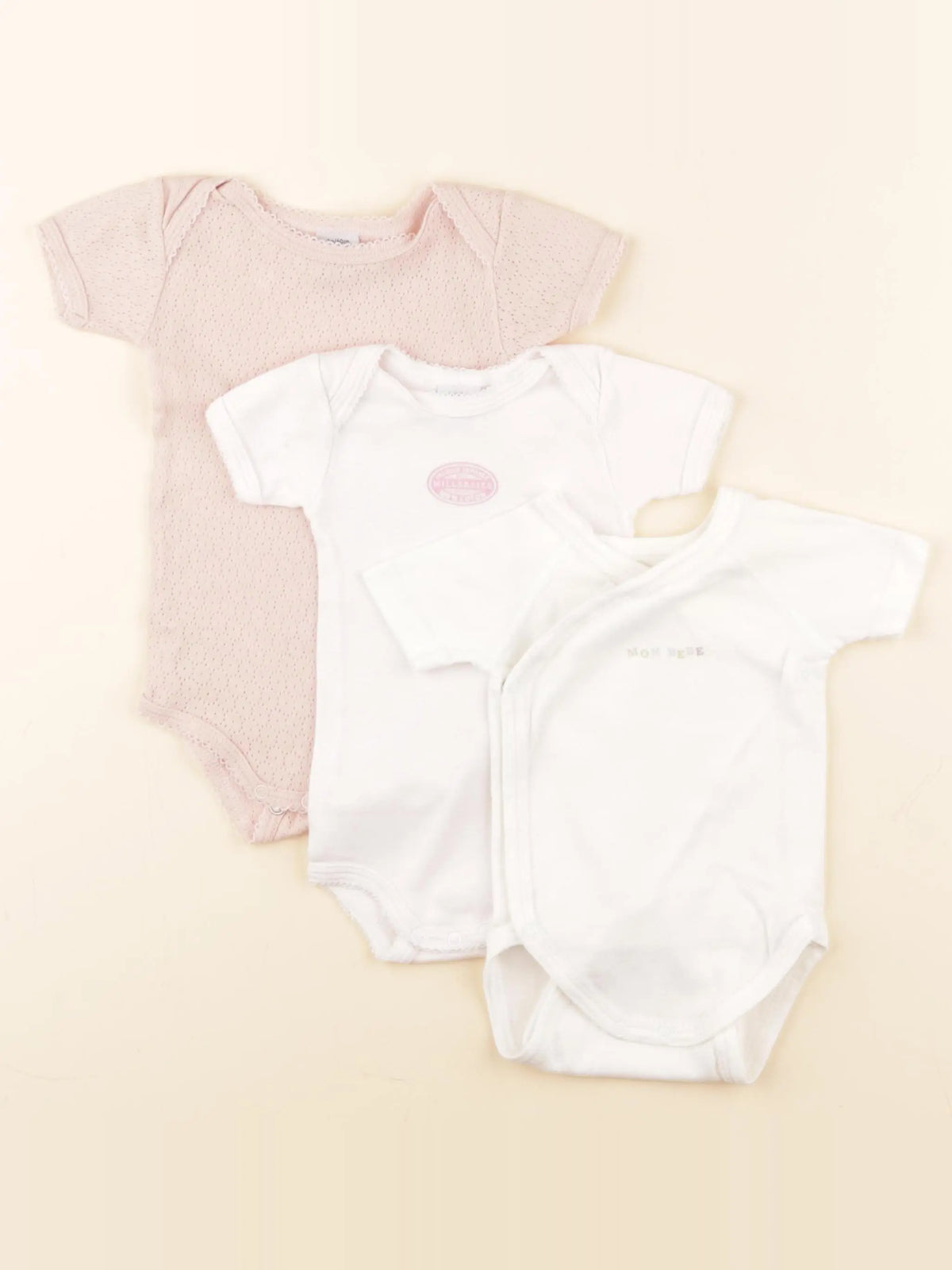 Petit Bateau - lot de 3 bodies en coton blanc, rose - 3 mois