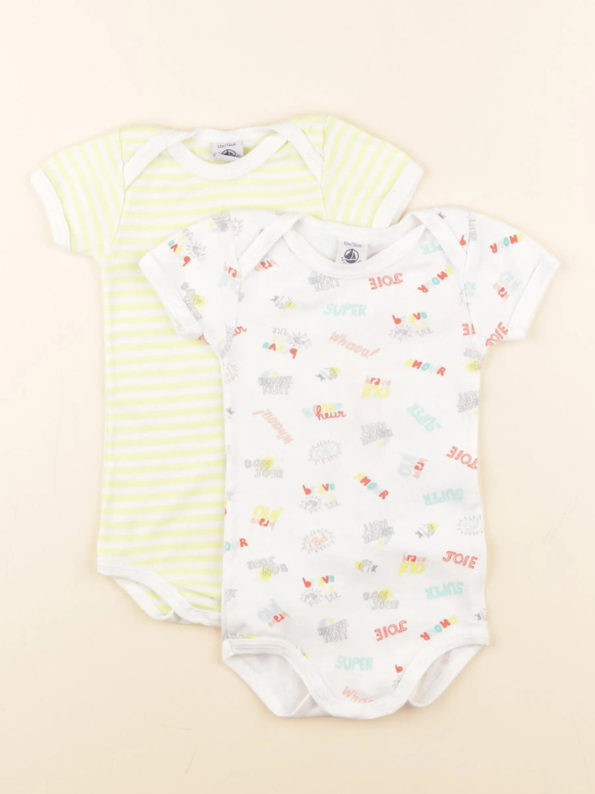 Petit Bateau - lot de 2 bodies en coton multicolore - 12 mois