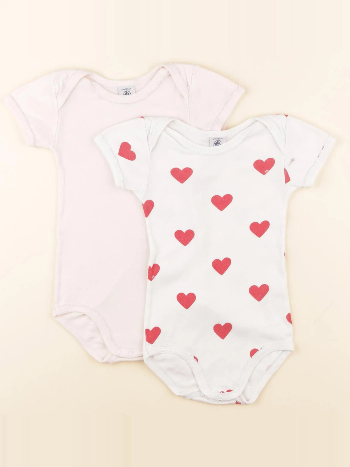 Petit Bateau - lot de 2 bodies en coton blanc, rose - 24 mois