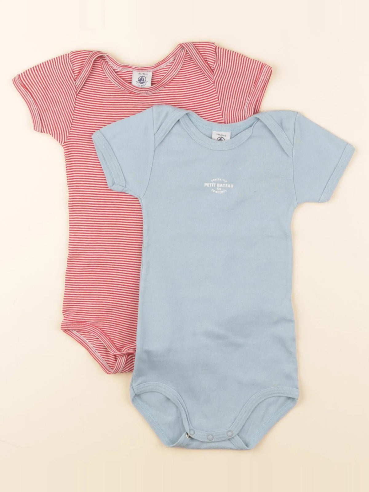 Petit Bateau - lot de 2 bodies en coton bleu, rouge - 18 mois