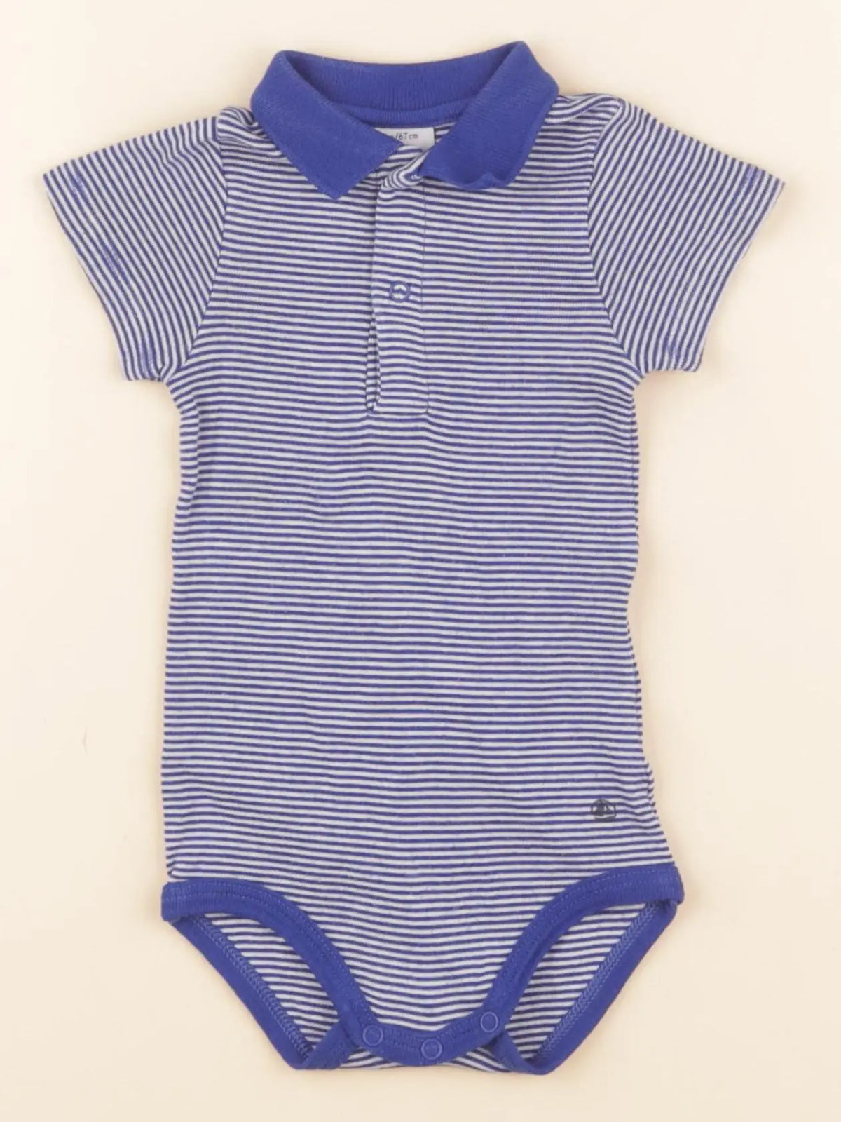 Petit Bateau - body à col bleu, blanc - 6 mois
