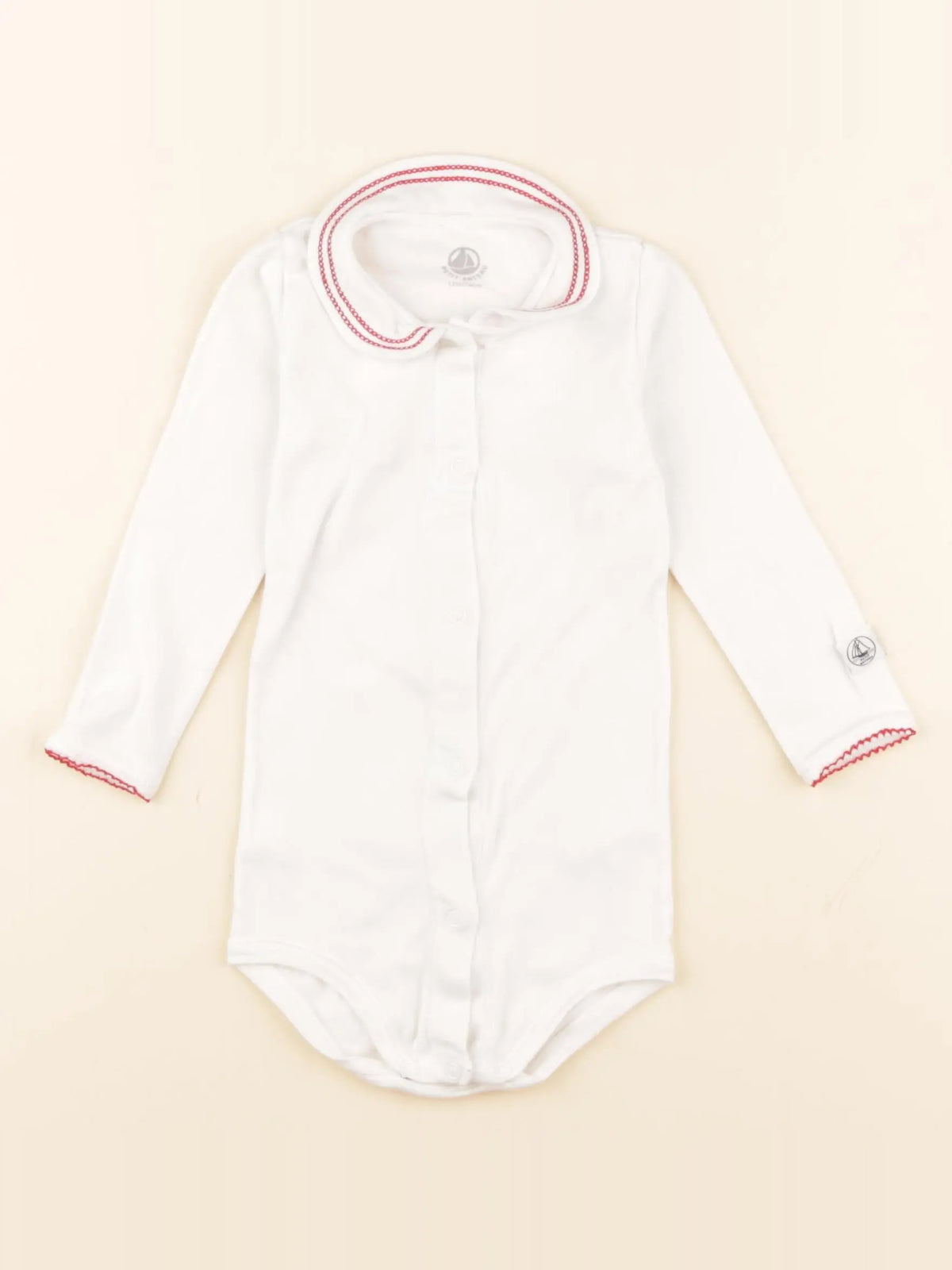 Petit Bateau - body à col blanc, rouge - 12 mois