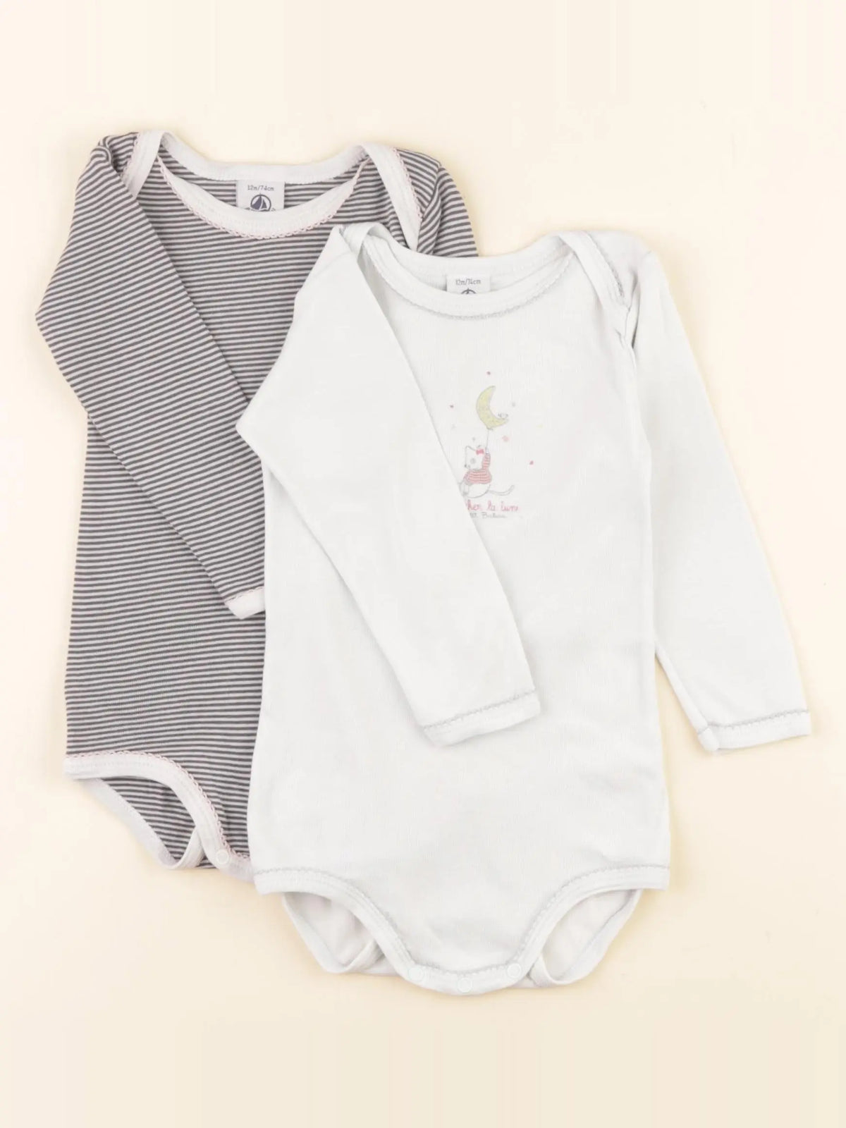 Petit Bateau - lot de 2 bodies en coton bleu - 12 mois