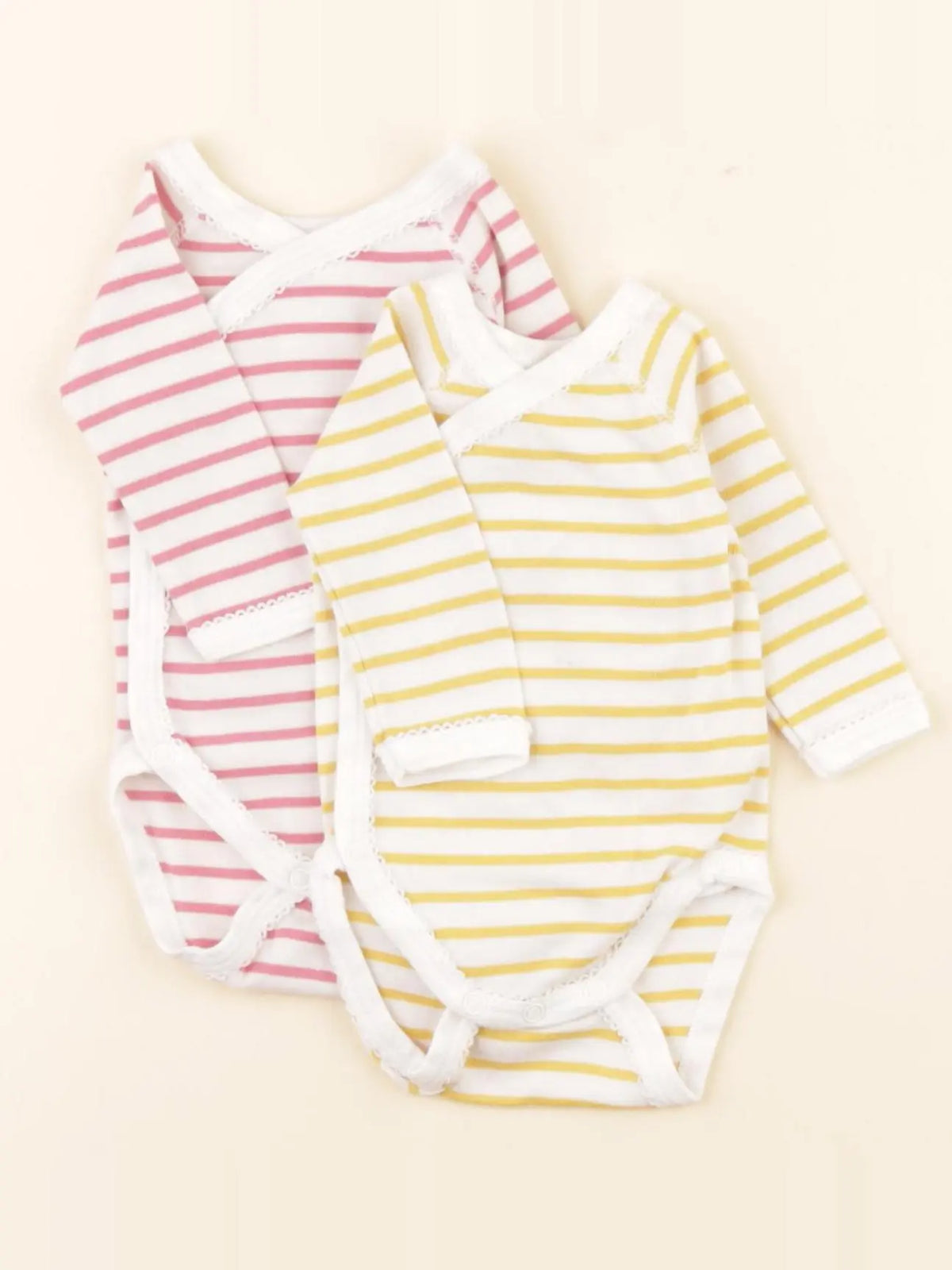 Petit Bateau - lot de 2 bodies en coton jaune, rose - 0 mois