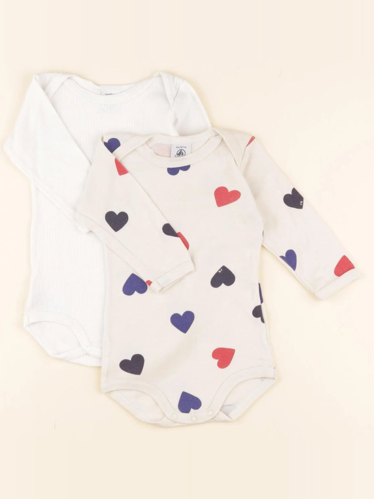 Petit Bateau - lot de 2 bodies en coton blanc, marron - 6 mois