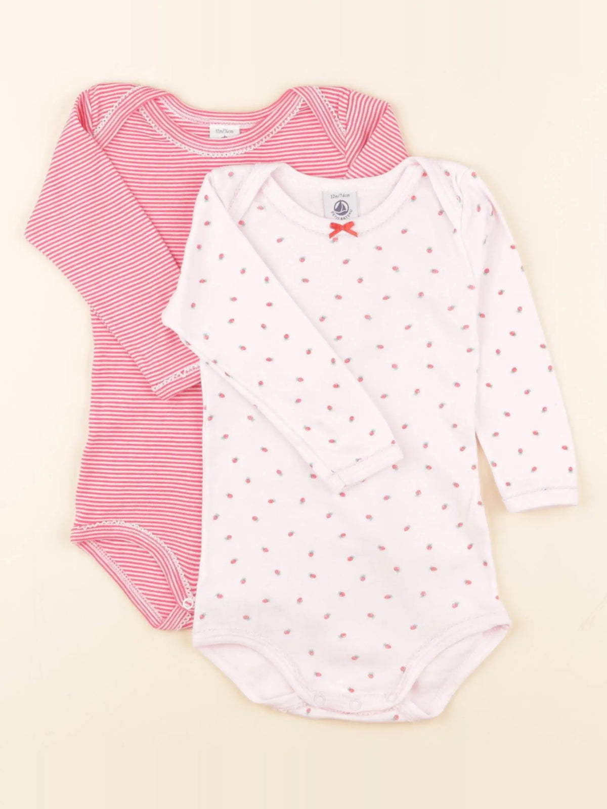Petit Bateau - lot de 2 bodies en coton rose - 12 mois