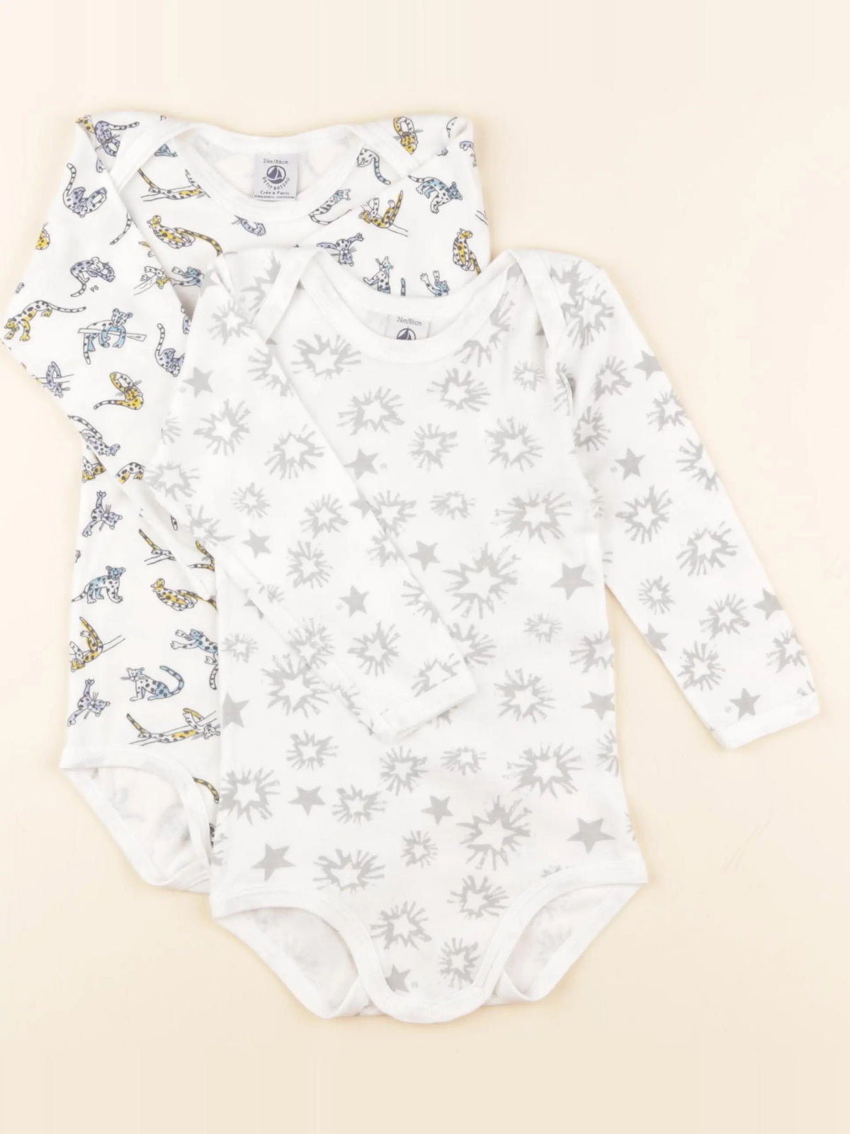 Petit Bateau - lot de 2 bodies en coton blanc, multicolore - 24 mois