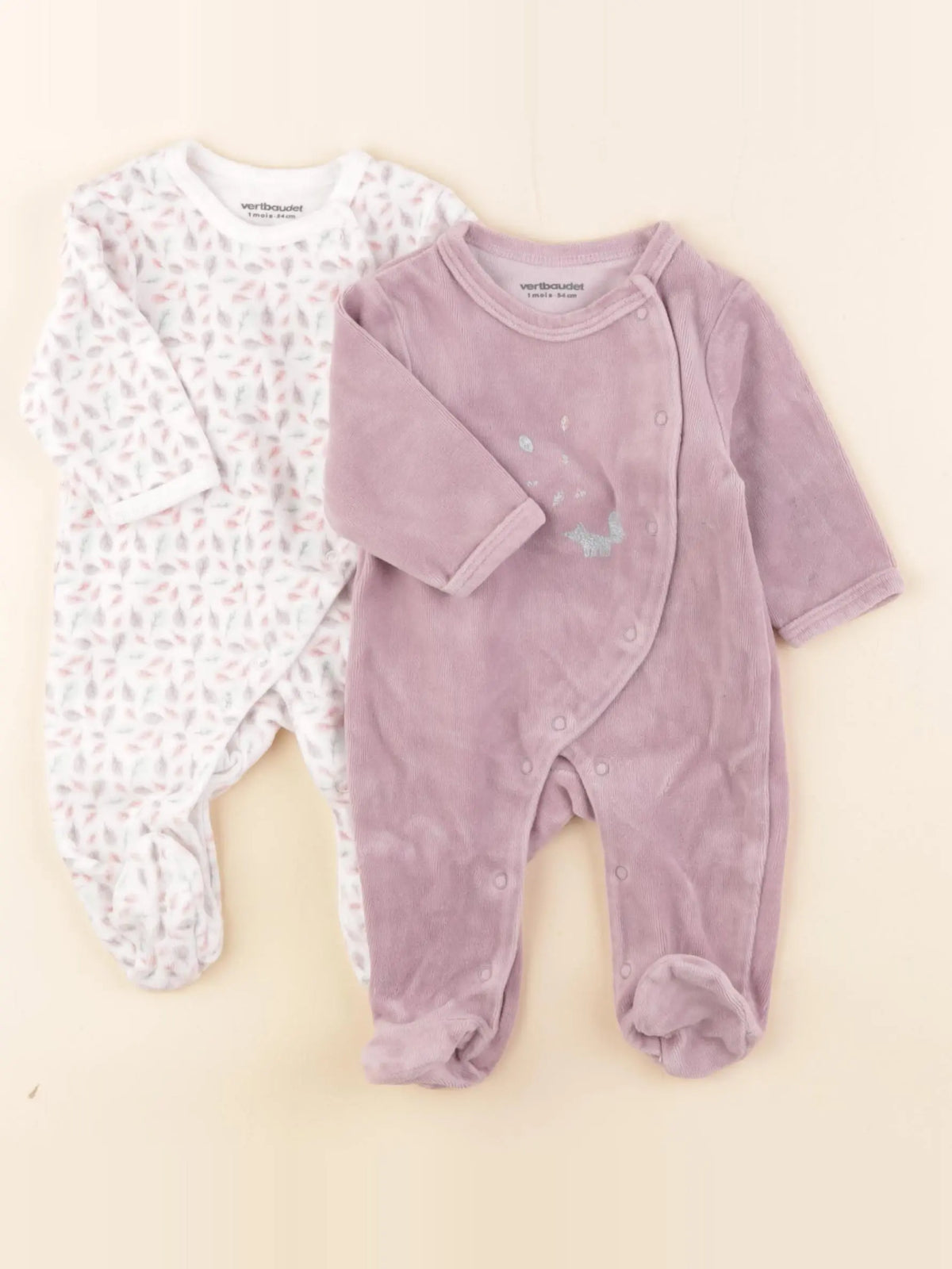 Vertbaudet - pyjama velours violet - 1 mois