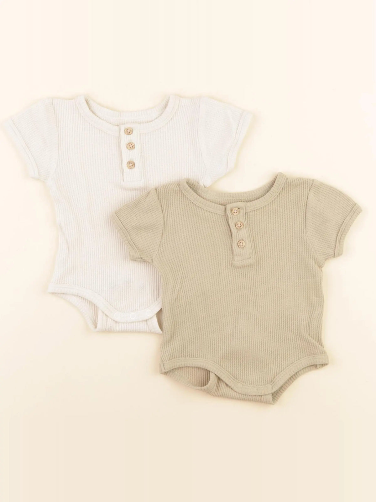 Vertbaudet - lot de 2 bodies en coton beige, vert - 3 mois