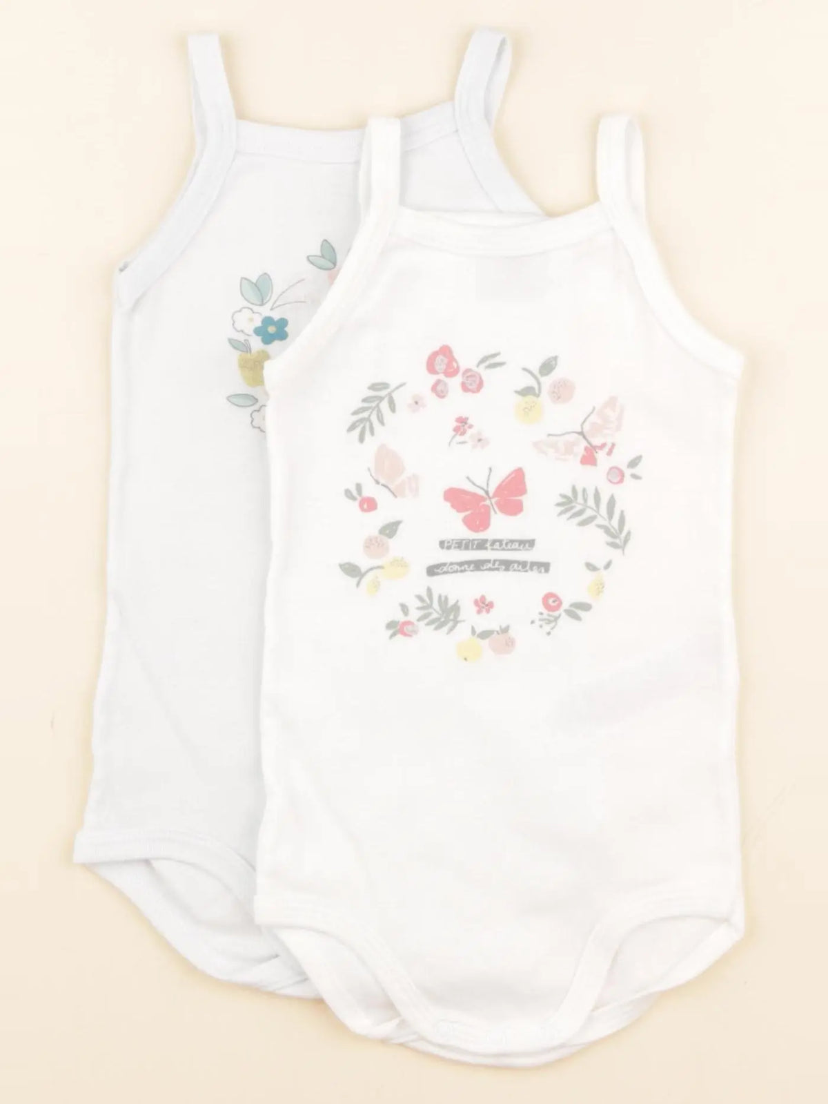 Petit Bateau - lot de 2 bodies en coton blanc, bleu - 18 mois