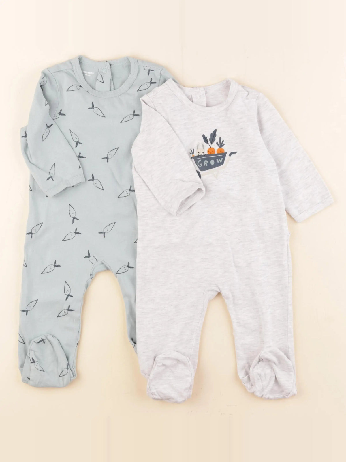 Vertbaudet - lot de 2 pyjamas coton gris, bleu - 6 mois
