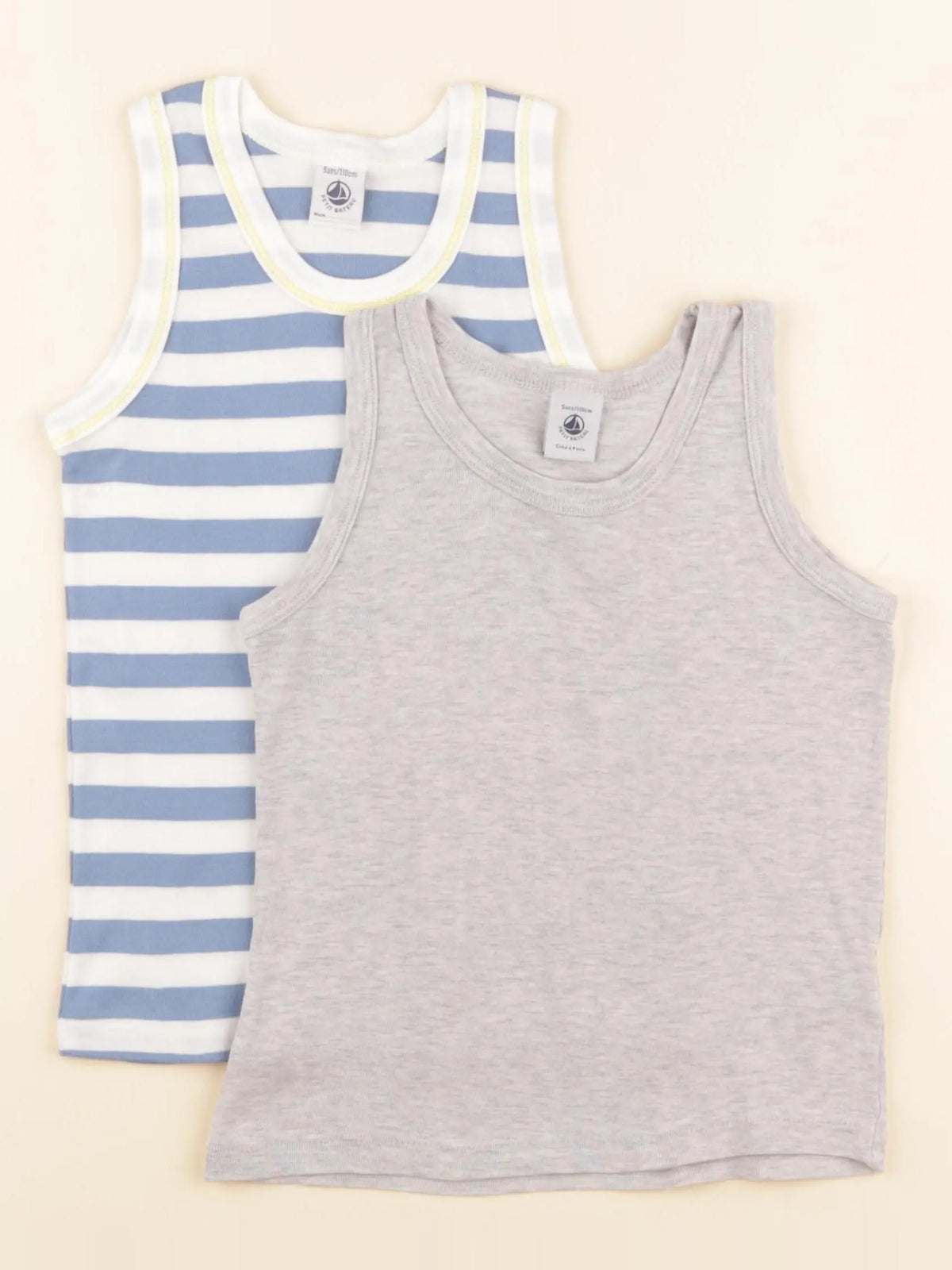 Petit Bateau - lot de 2 maillots de corps bleu, gris - 5 ans