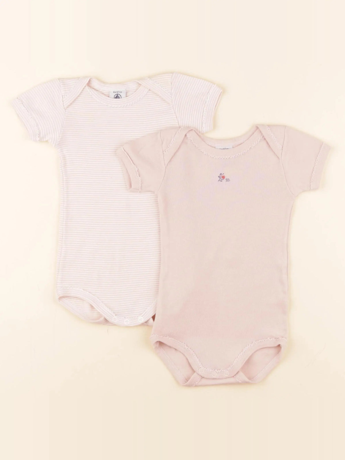 Petit Bateau - lot de 2 bodies en coton rose - 6 mois