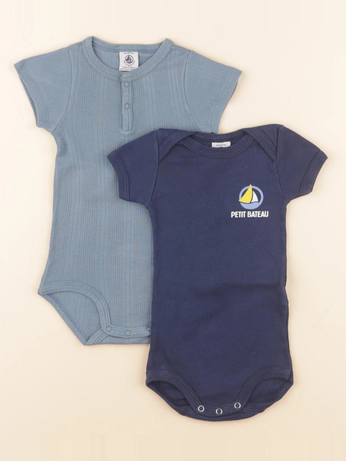 Petit Bateau - lot de 2 bodies en coton bleu - 6 mois