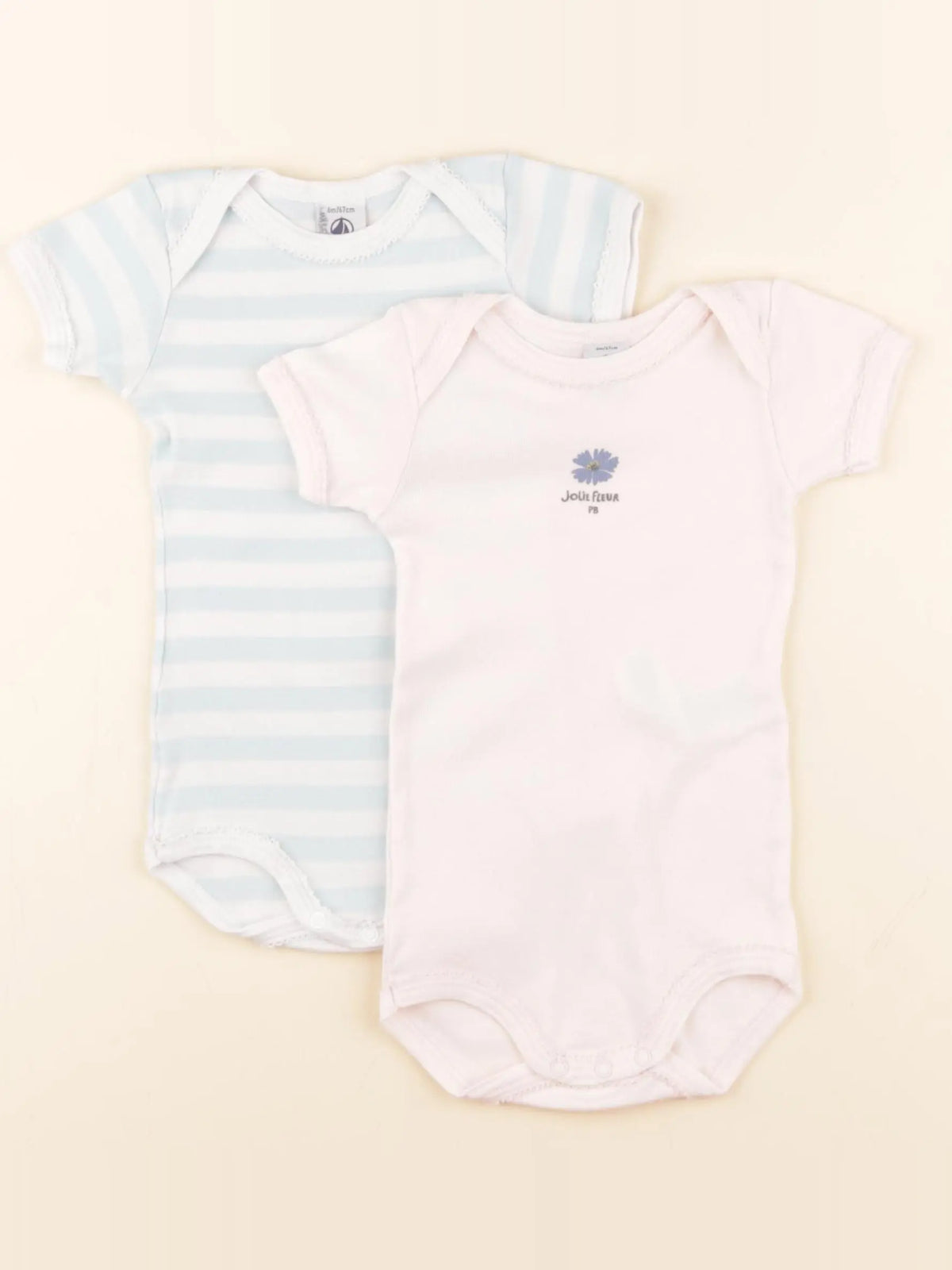 Petit Bateau - lot de 2 bodies en coton bleu, rose - 6 mois