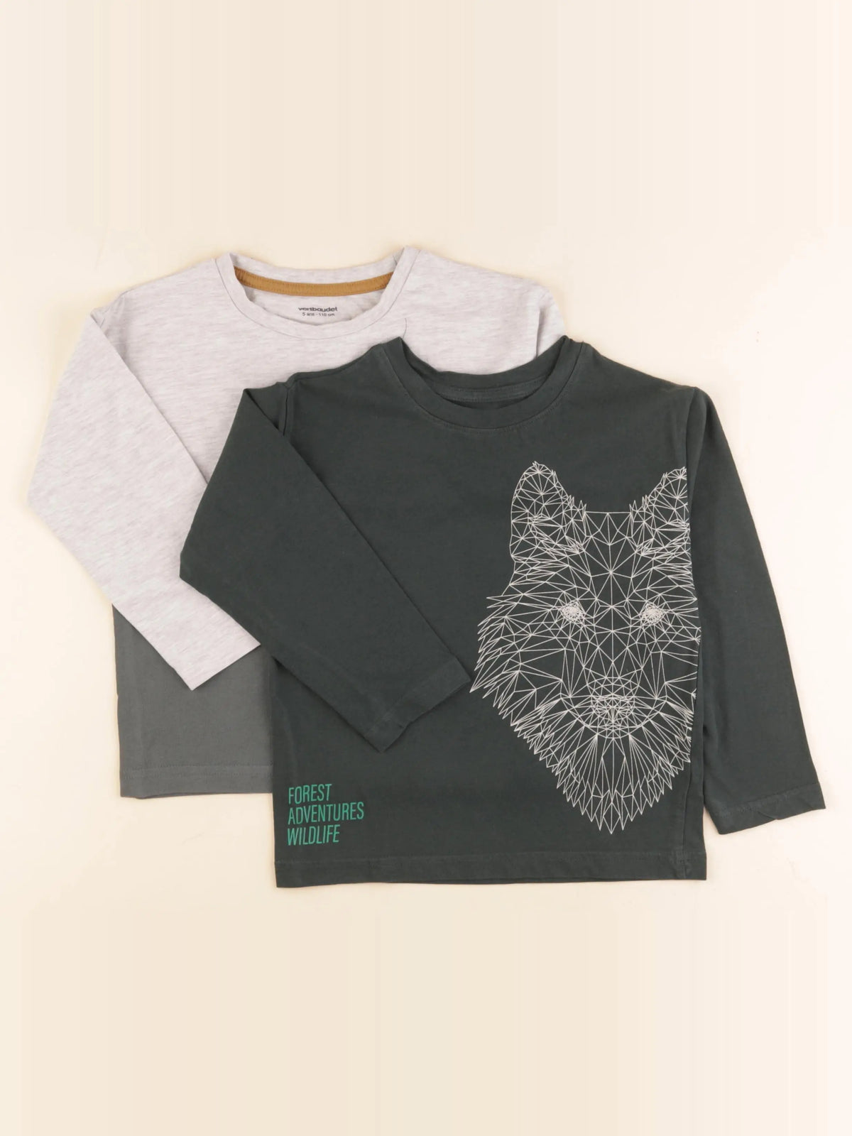 Vertbaudet - lot de 2 tee-shirts vert, gris - 5 ans