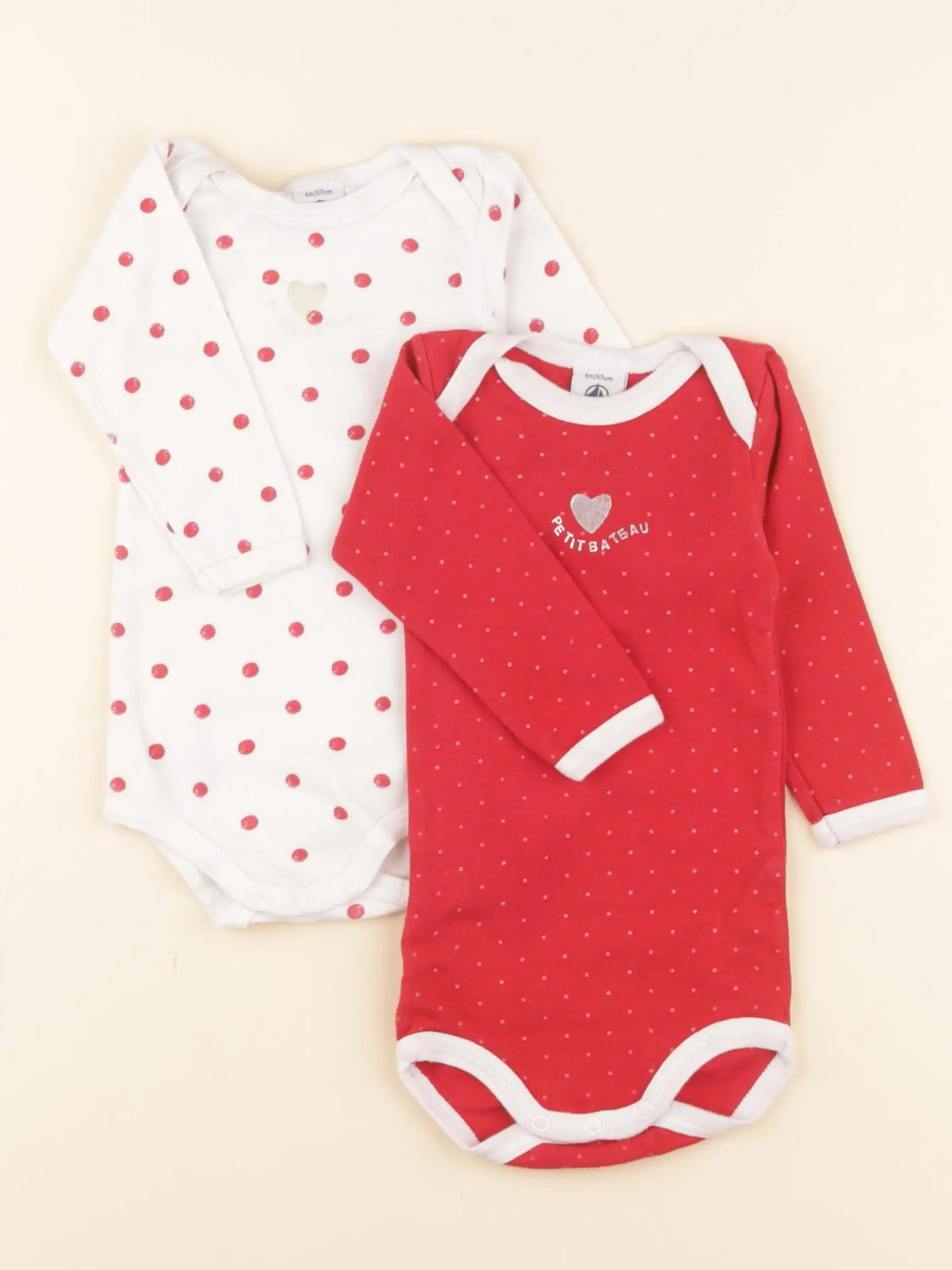 Petit Bateau - lot de 2 bodies en coton rouge - 6 mois