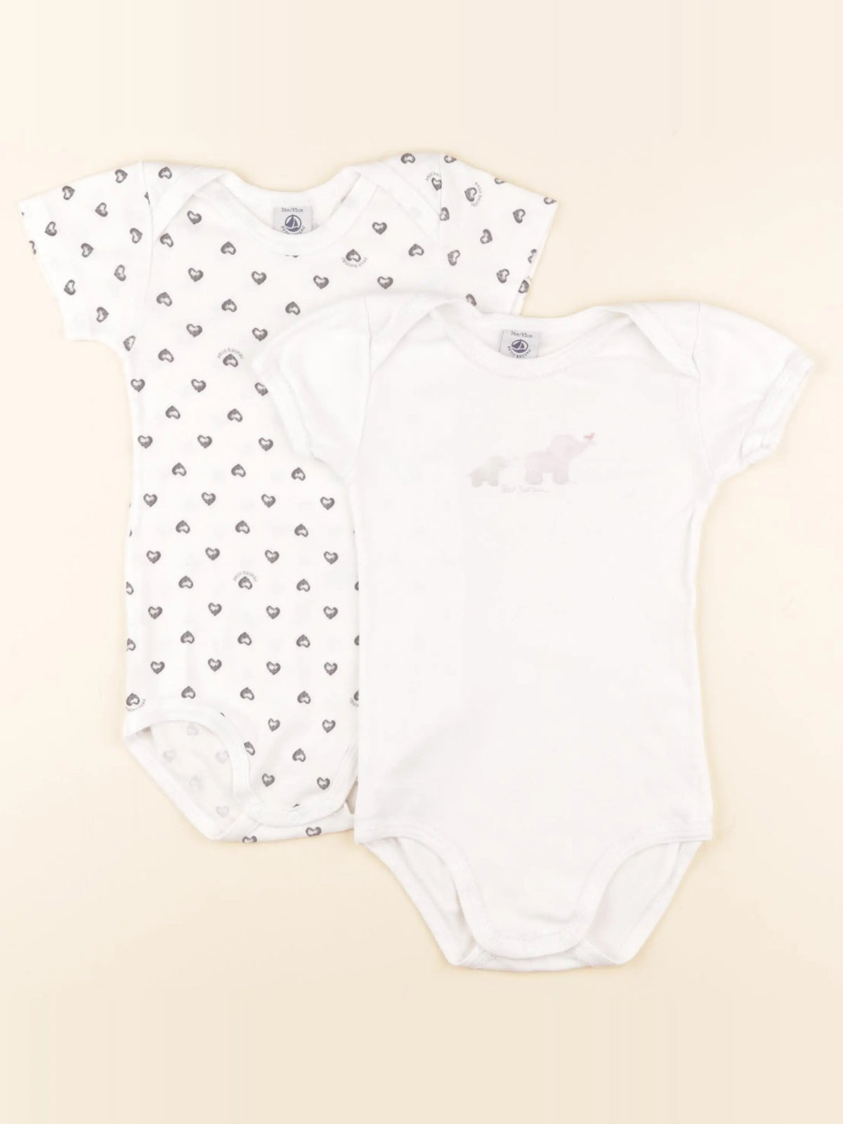 Petit Bateau - lot de 2 bodies en coton blanc, noir - 36 mois