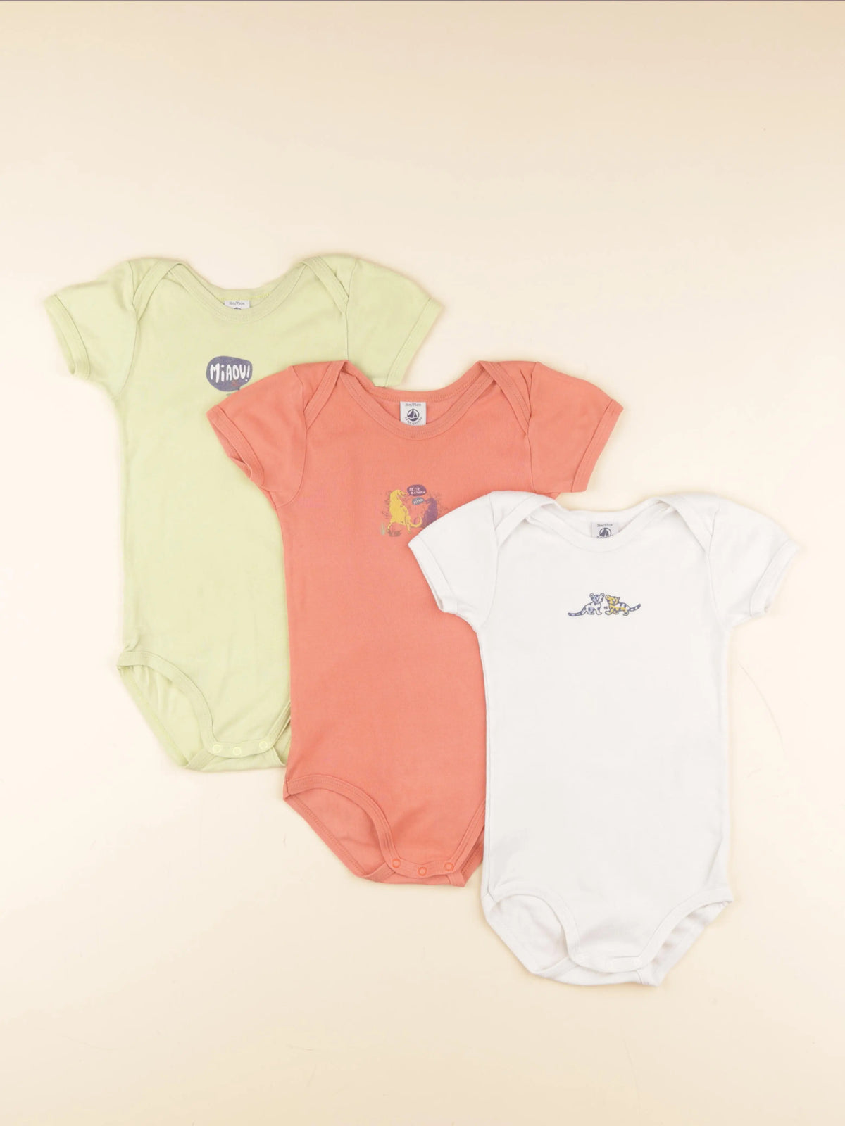 Petit Bateau - lot de 3 bodies en coton orange, vert - 36 mois