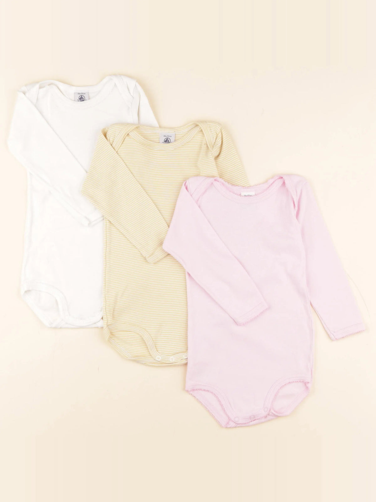Petit Bateau - lot de 3 bodies en coton jaune, rose - 18 mois
