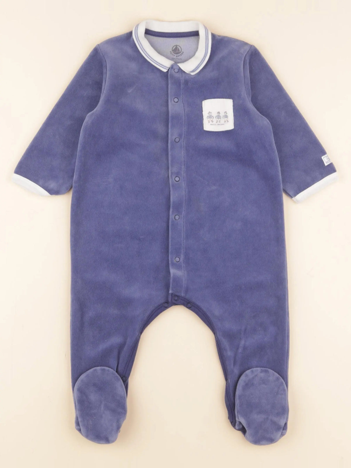 Petit Bateau - pyjama velours bleu - 12 mois