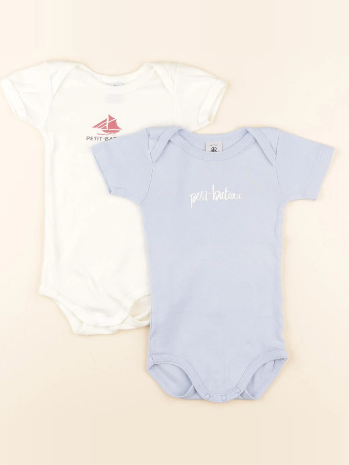 Petit Bateau - lot de 2 bodies en coton bleu, beige - 9 mois