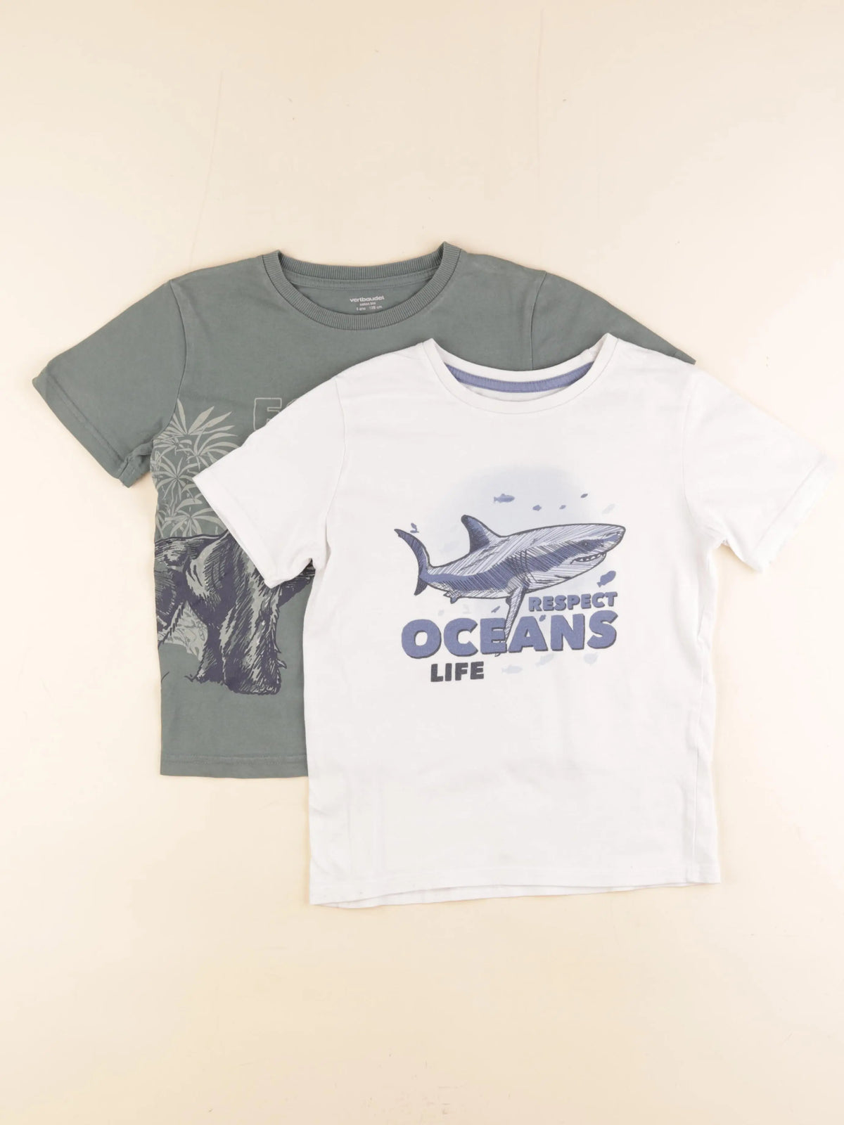 Vertbaudet - lot de 2 tee-shirts blanc, vert - 8 ans