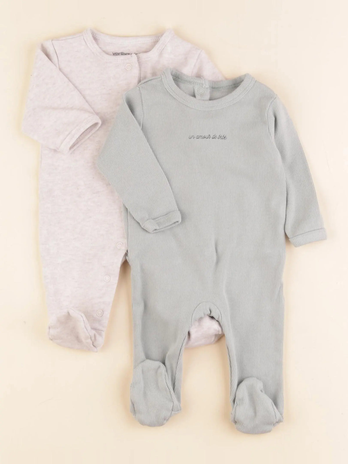 Vertbaudet - lot de 2 pyjamas coton vert, beige - 1 mois