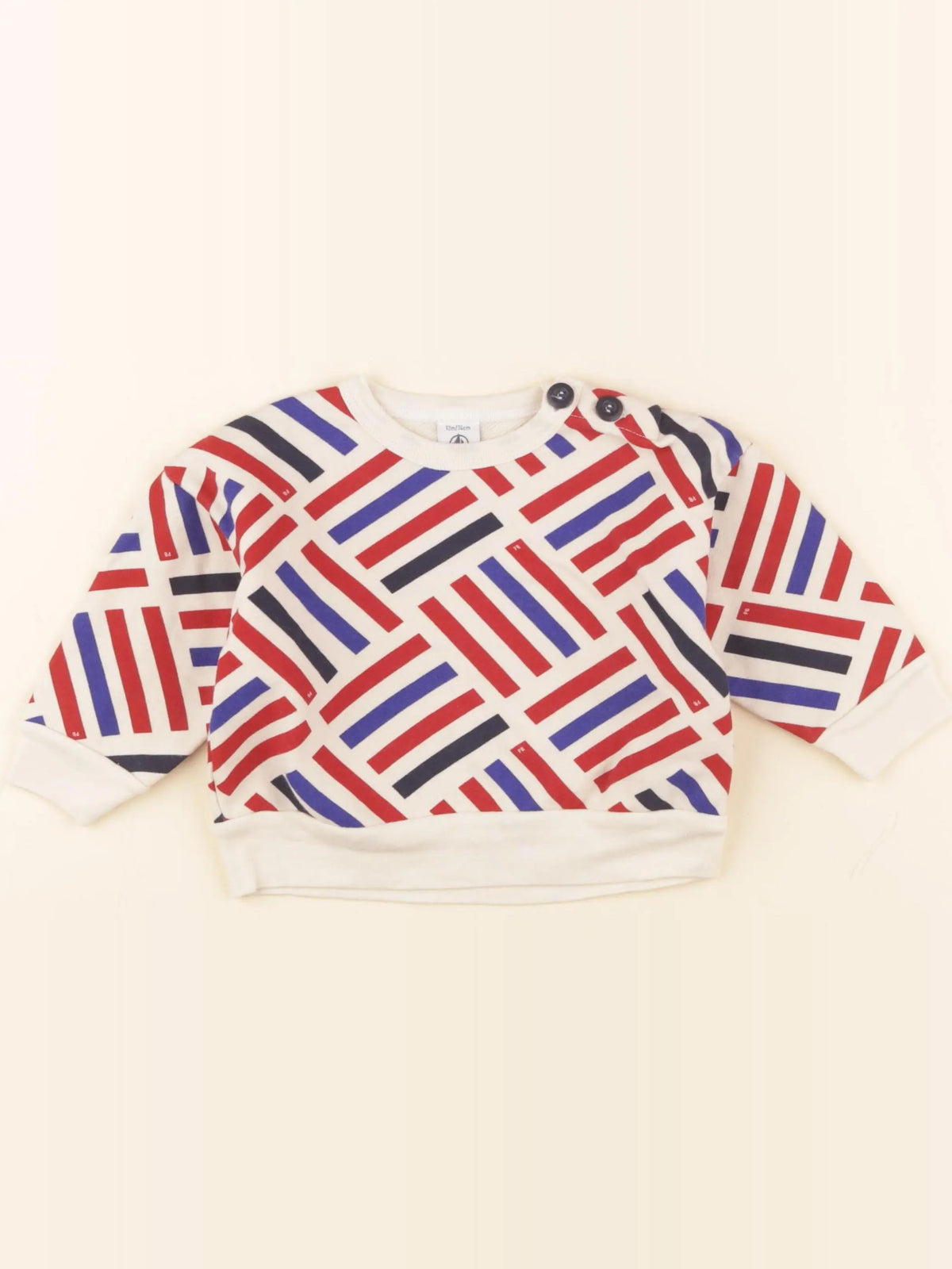 Petit Bateau - sweat beige, rouge - 12 mois