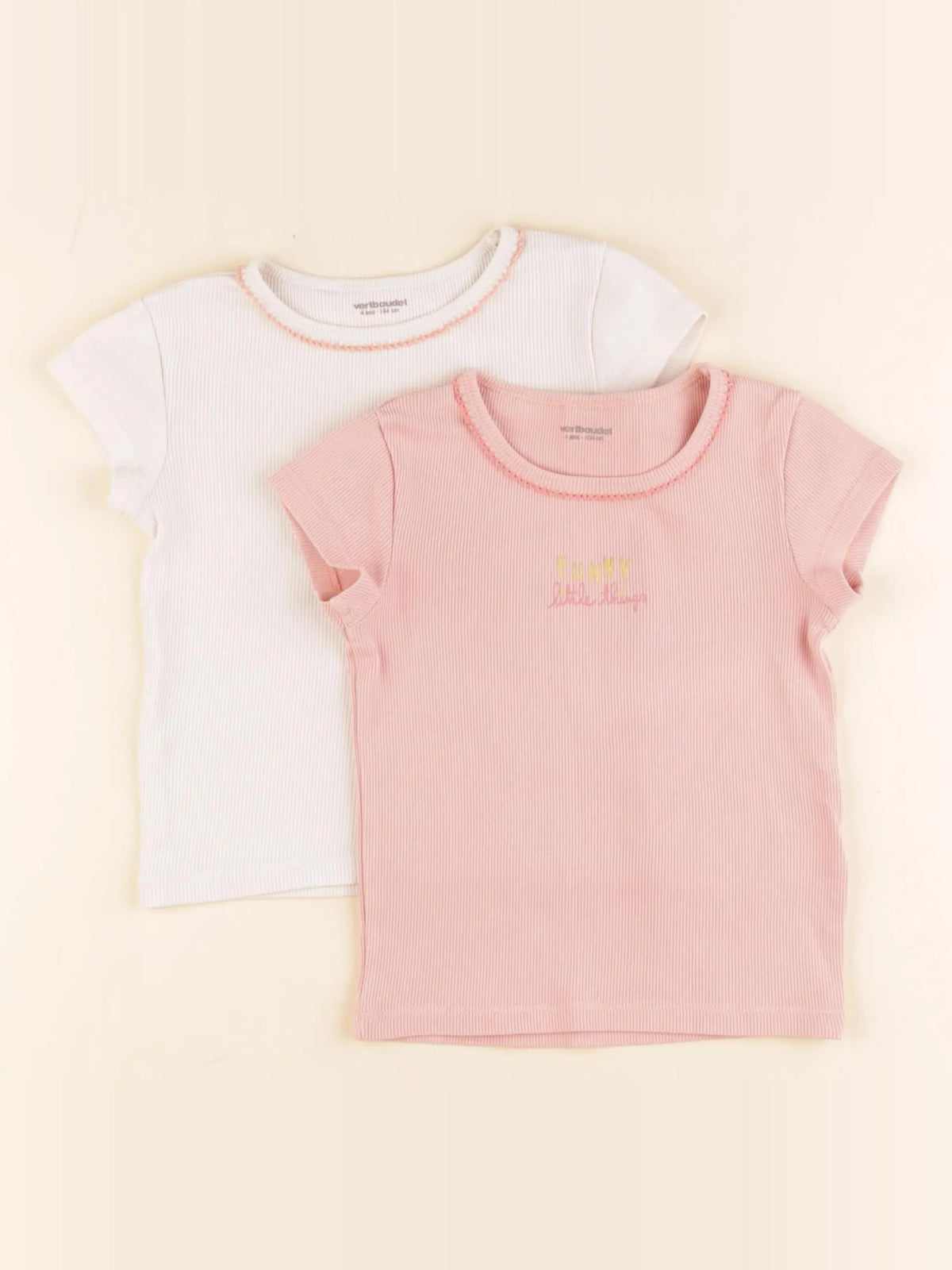 Vertbaudet - lot de 2 maillots de corps blanc, rose - 4 ans