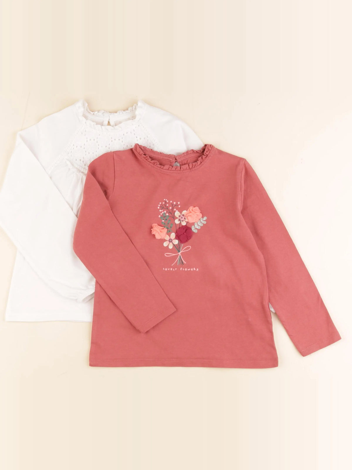 Vertbaudet - lot de 2 tee-shirts blanc, rose - 4 ans