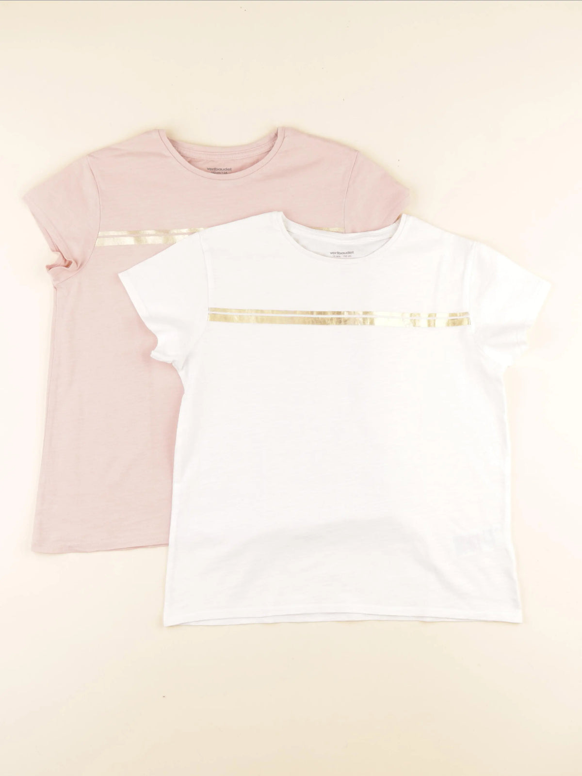 Vertbaudet - lot de 2 tee-shirts blanc, rose - 12 ans