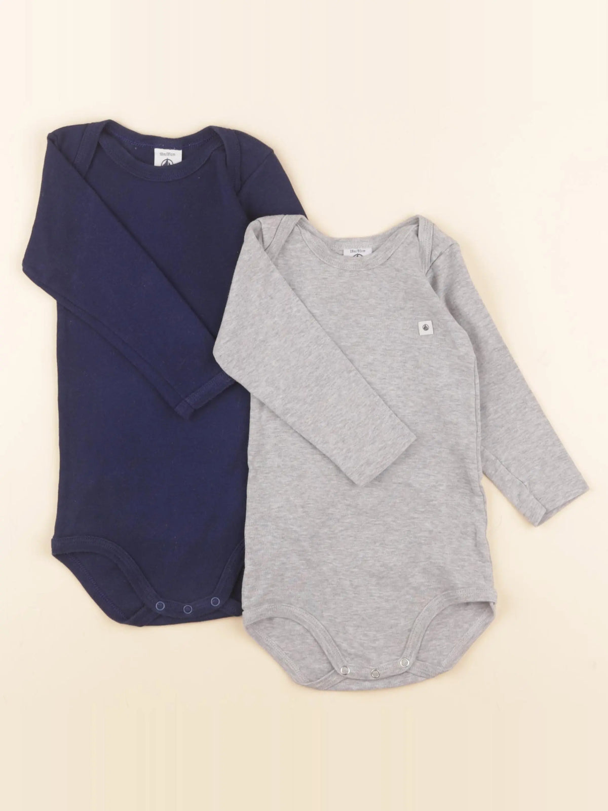 Petit Bateau - lot de 2 bodies en coton bleu, gris - 18 mois