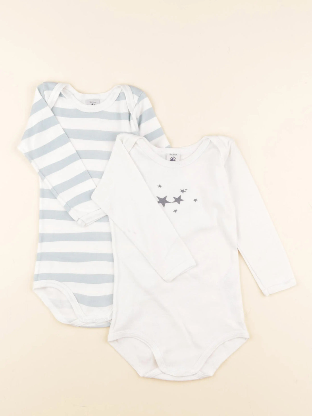 Petit Bateau - lot de 2 bodies en coton bleu, blanc - 18 mois
