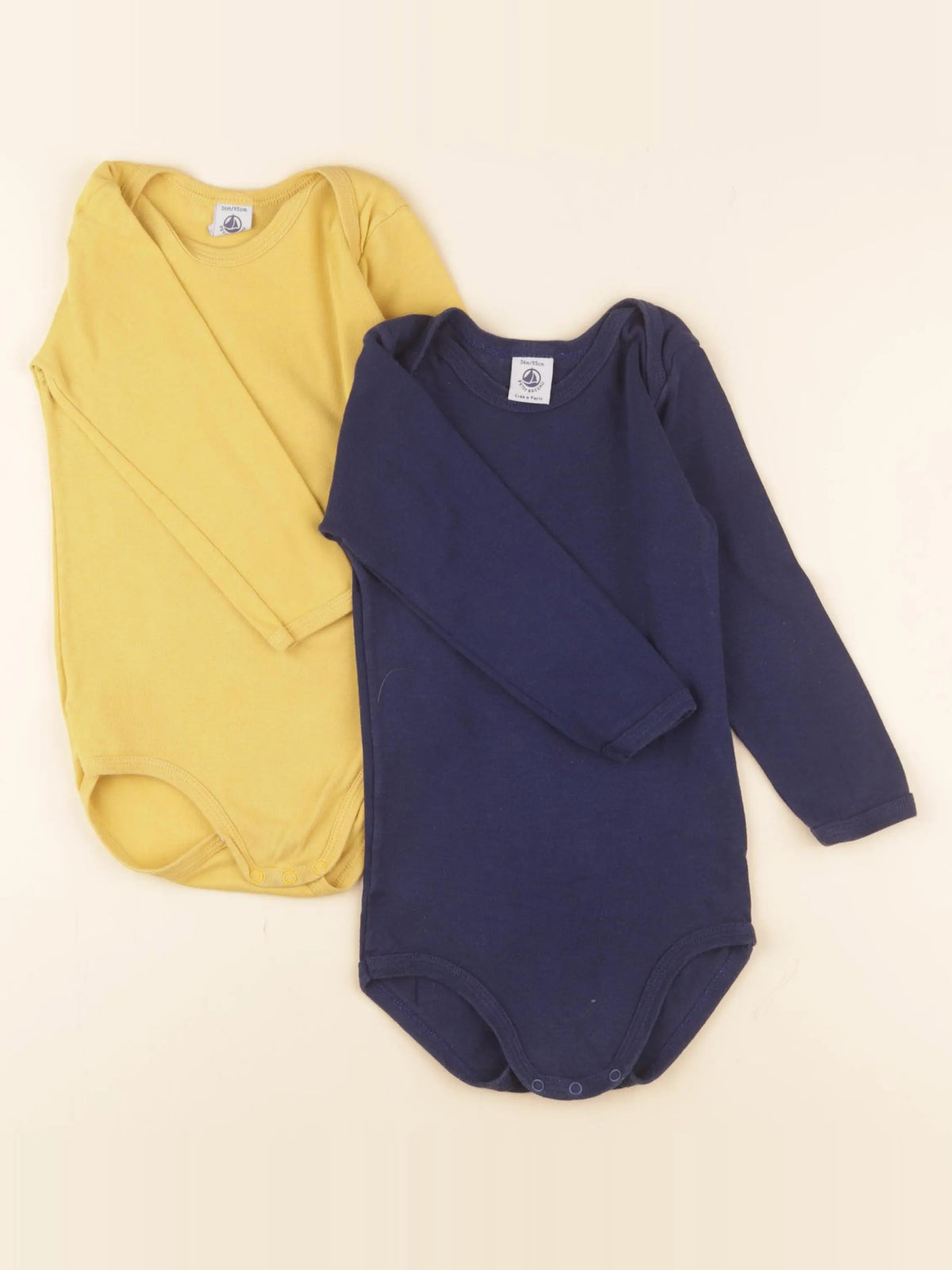 Petit Bateau - lot de 2 bodies en coton bleu, jaune - 36 mois