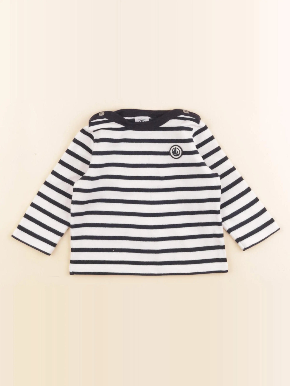 Petit Bateau - tee-shirt blanc, bleu - 12 mois