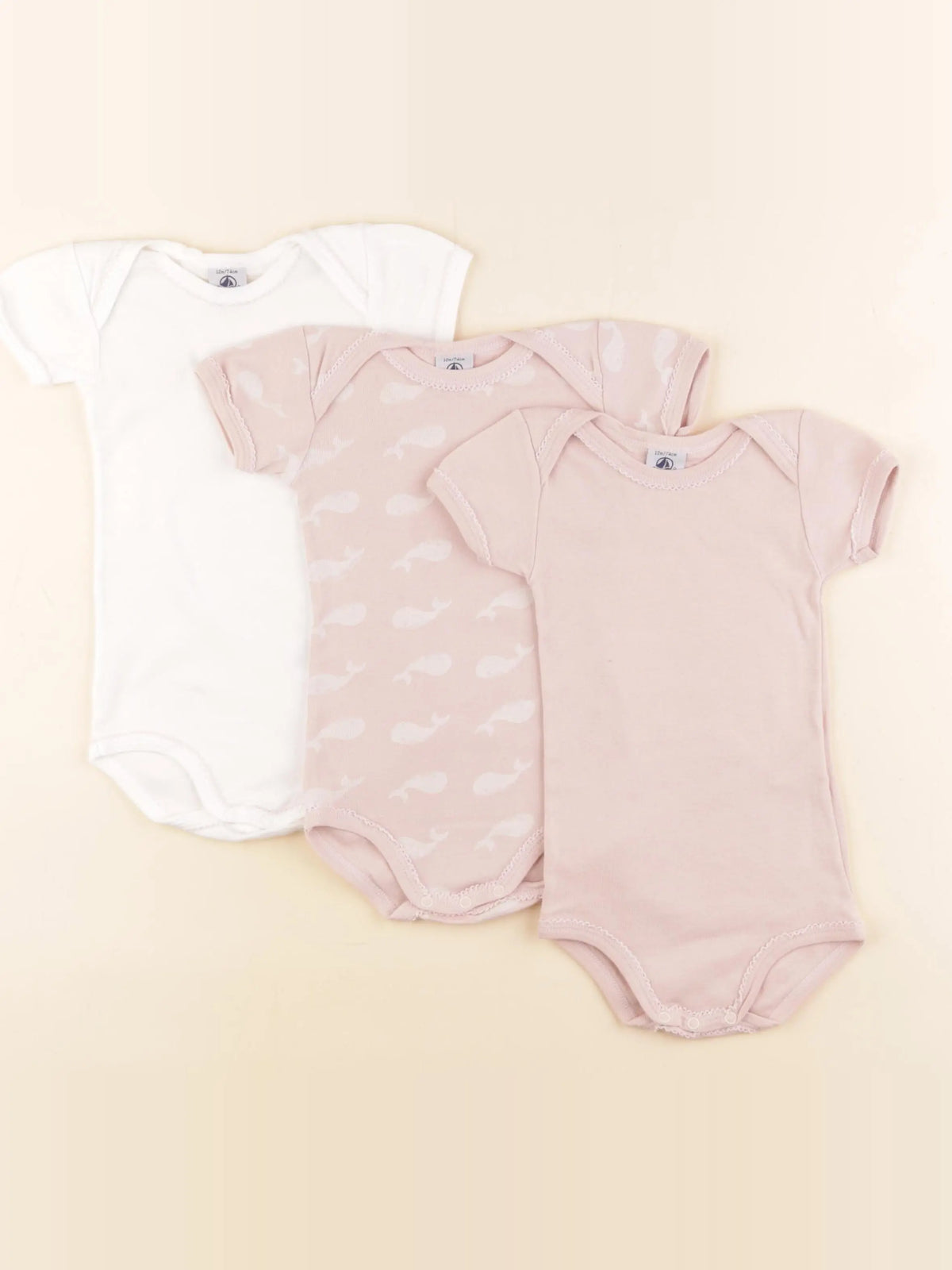 Petit Bateau - lot de 3 bodies en coton rose - 12 mois