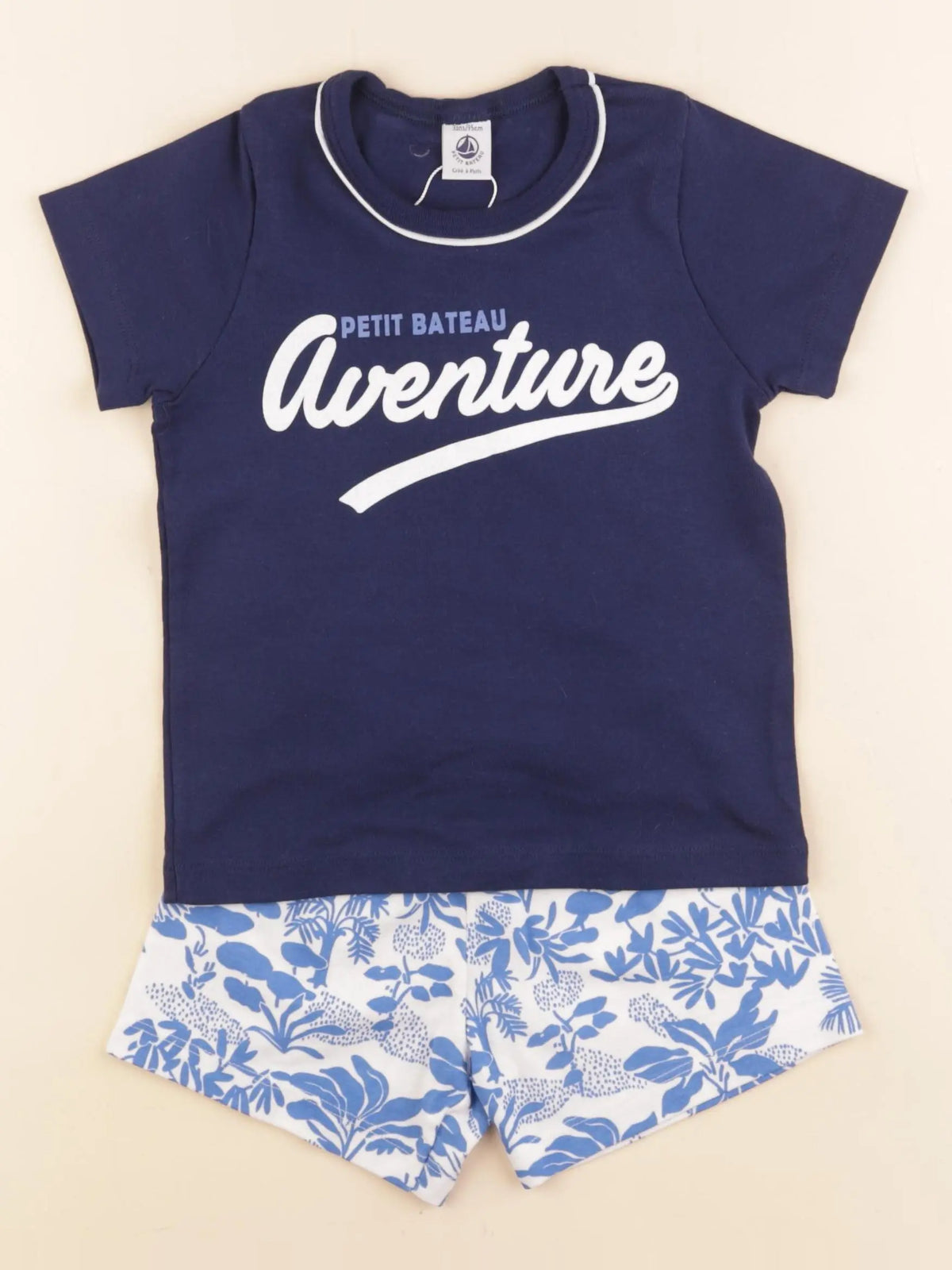 Petit Bateau - pyjama coton bleu, blanc - 3 ans