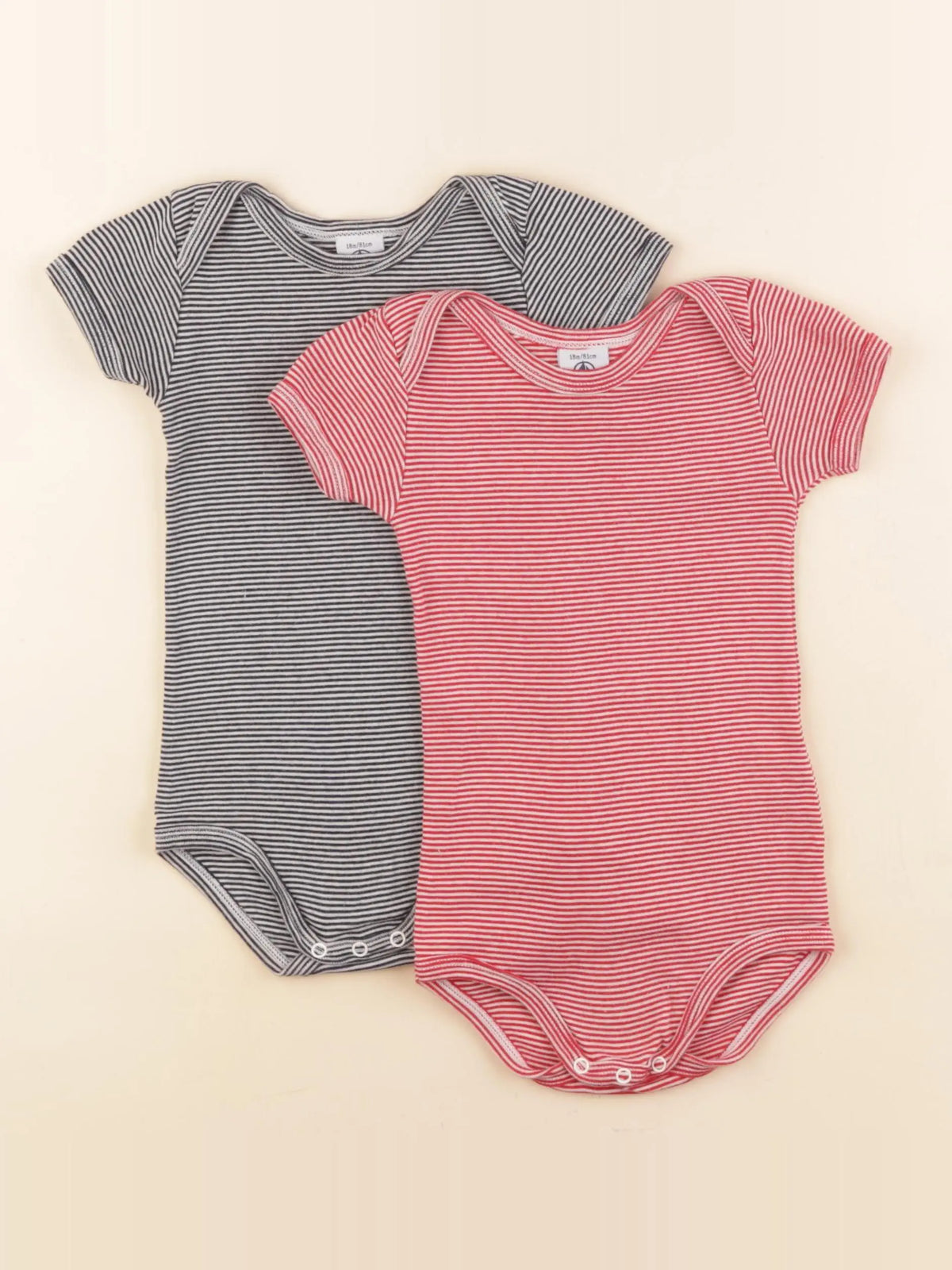Petit Bateau - lot de 2 bodies en coton bleu, rouge - 18 mois