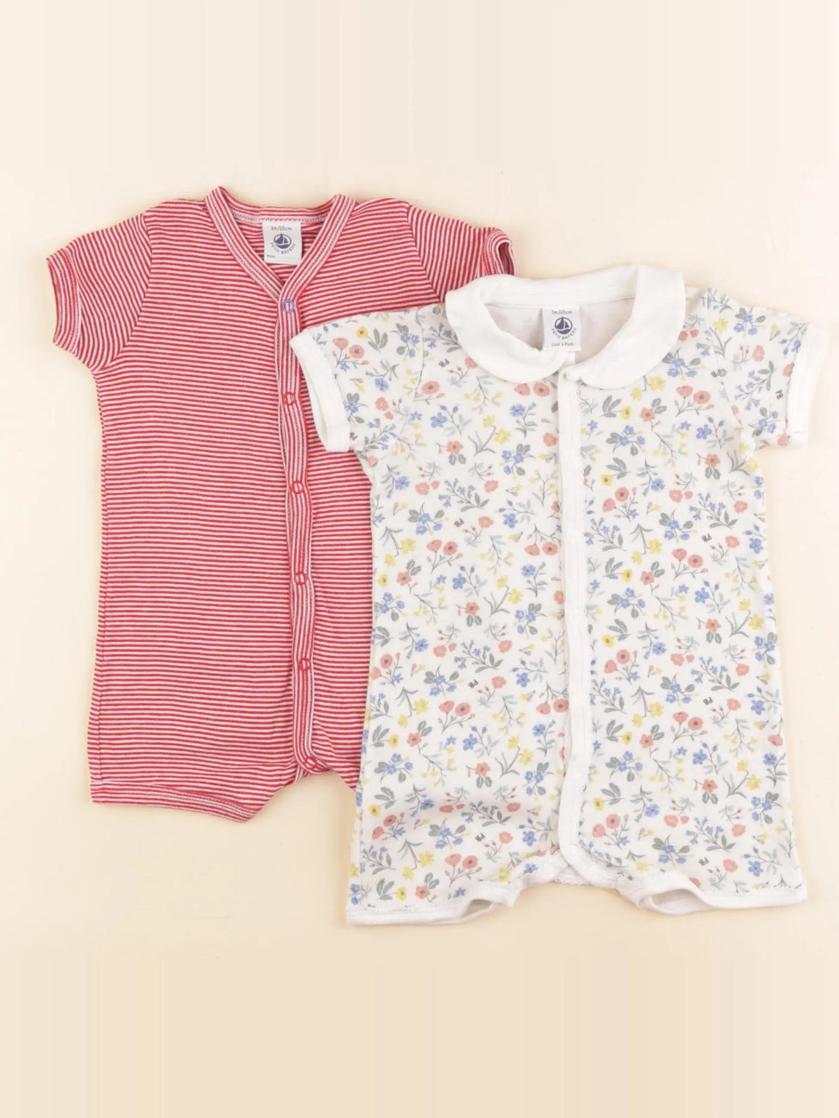 Petit Bateau - lot de 2 pyjamas coton blanc, rouge - 3 mois