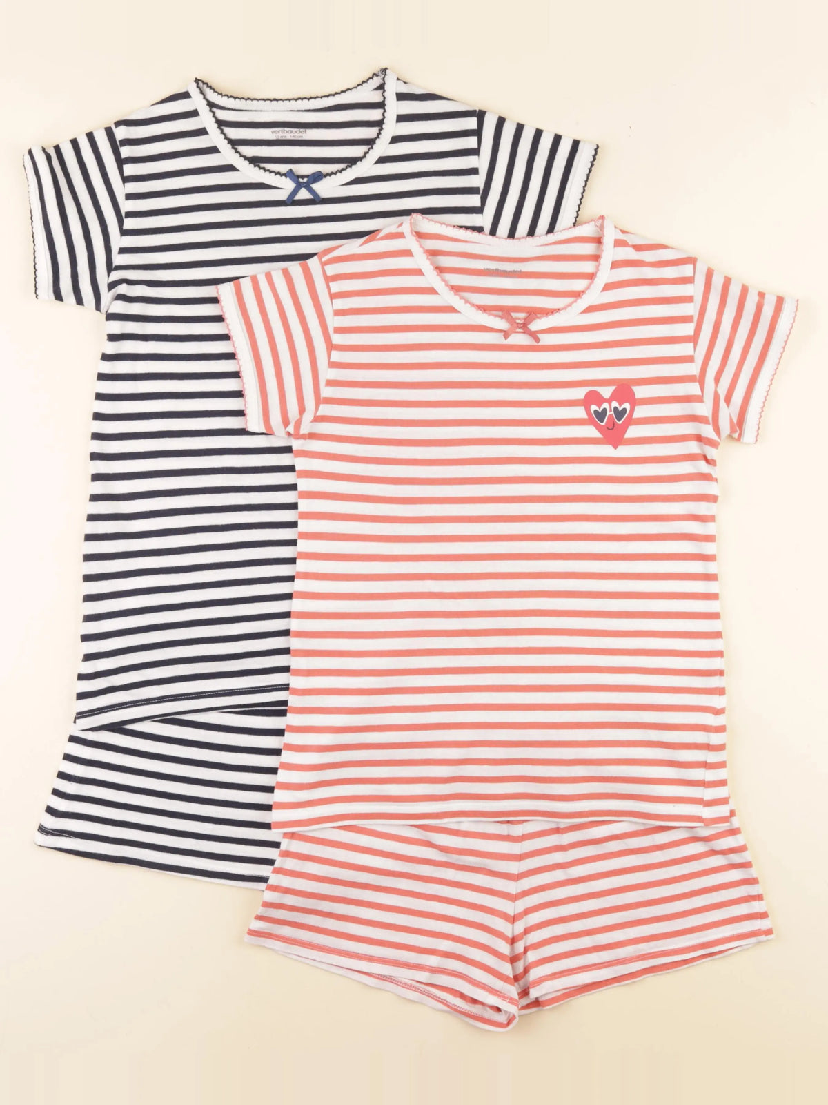 Vertbaudet - lot de 2 pyjamas coton bleu, orange - 10 ans