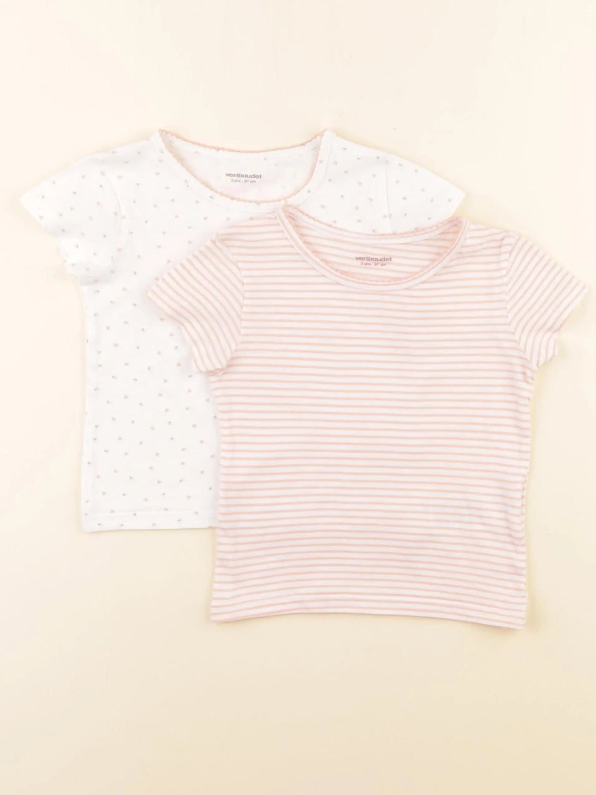 Vertbaudet - lot de 2 maillots de corps blanc, rose - 3 ans
