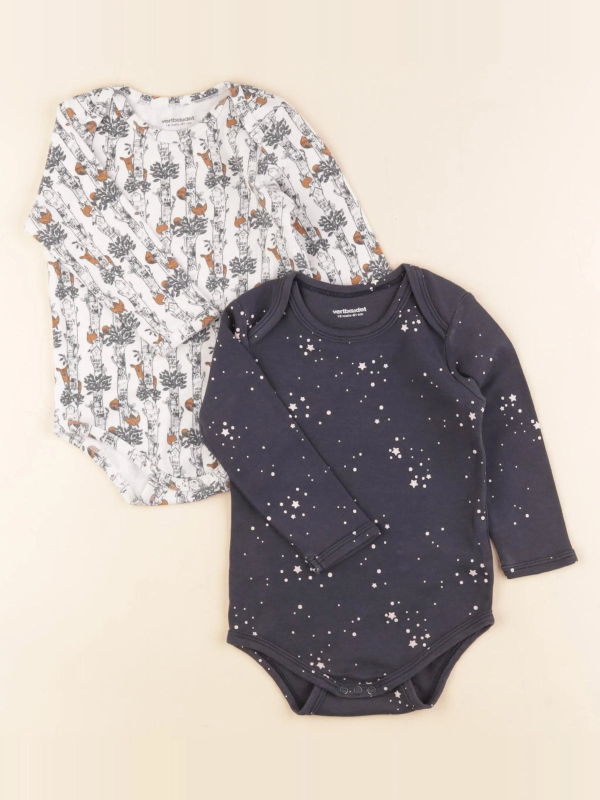 Vertbaudet - lot de 2 bodies en coton blanc, bleu - 18 mois
