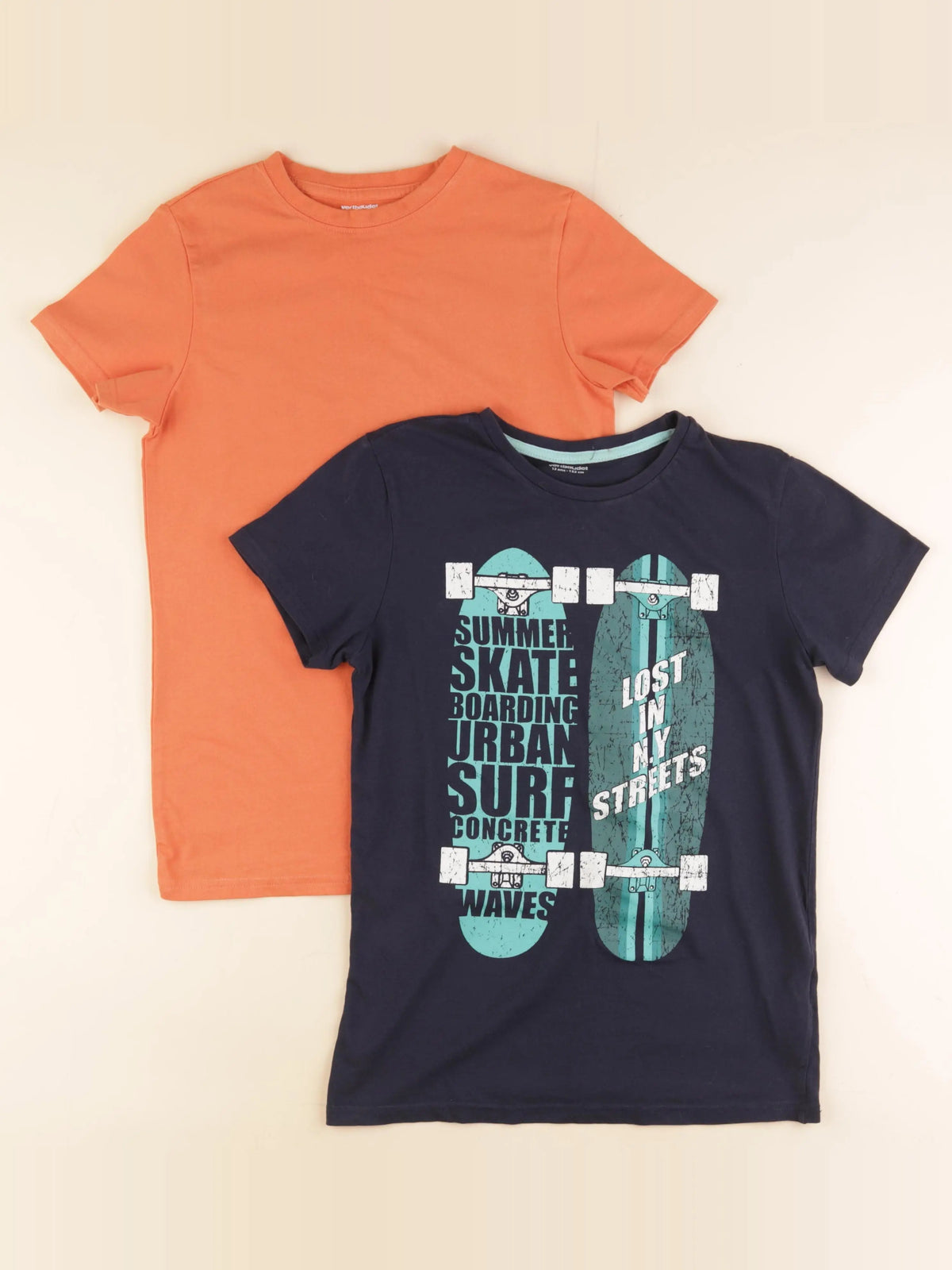 Vertbaudet - lot de 2 tee-shirts orange, bleu - 12 ans