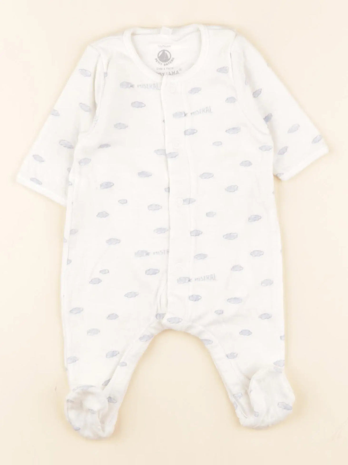 Petit Bateau - bodypyjama coton blanc, bleu - 1 mois