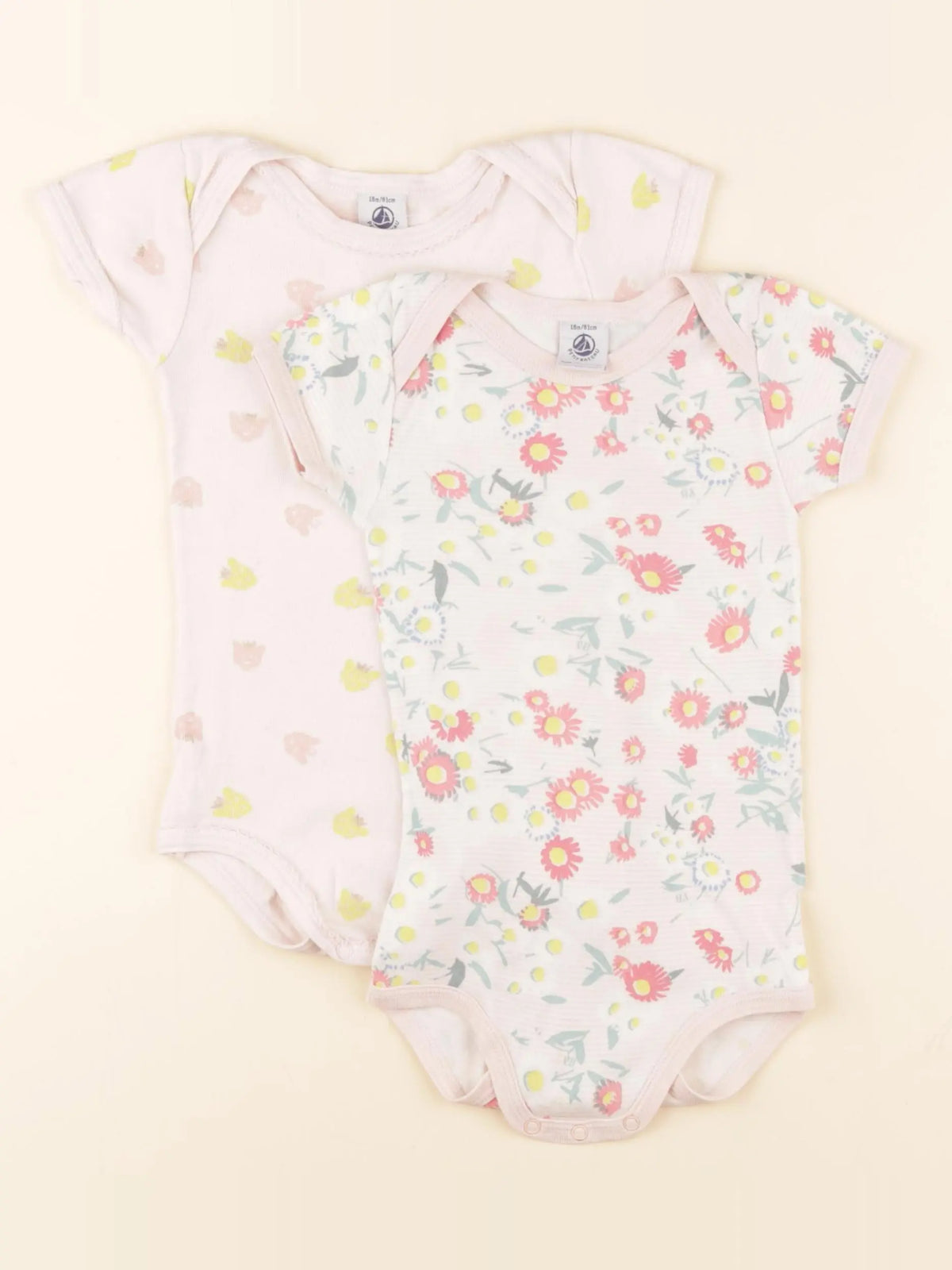 Petit Bateau - lot de 2 bodies en coton rose - 18 mois