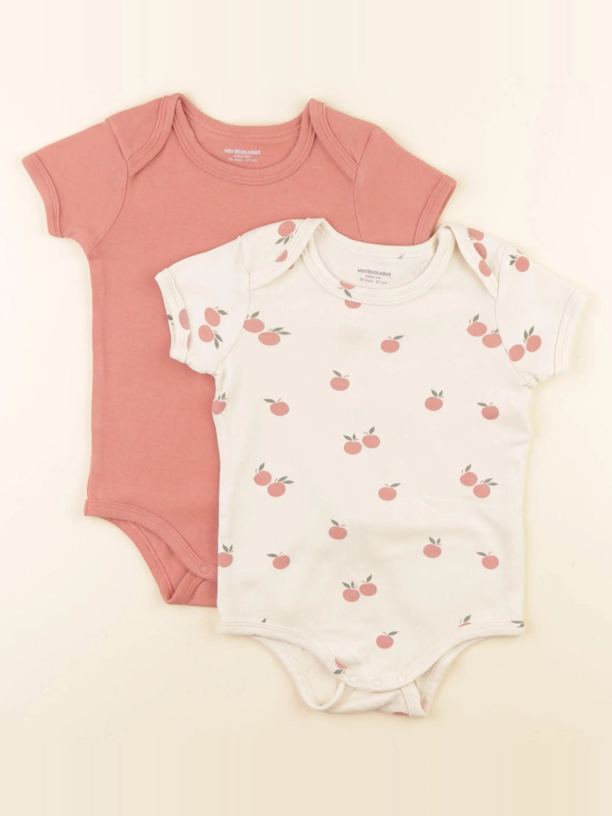 Vertbaudet - lot de 2 bodies en coton beige, rose - 36 mois