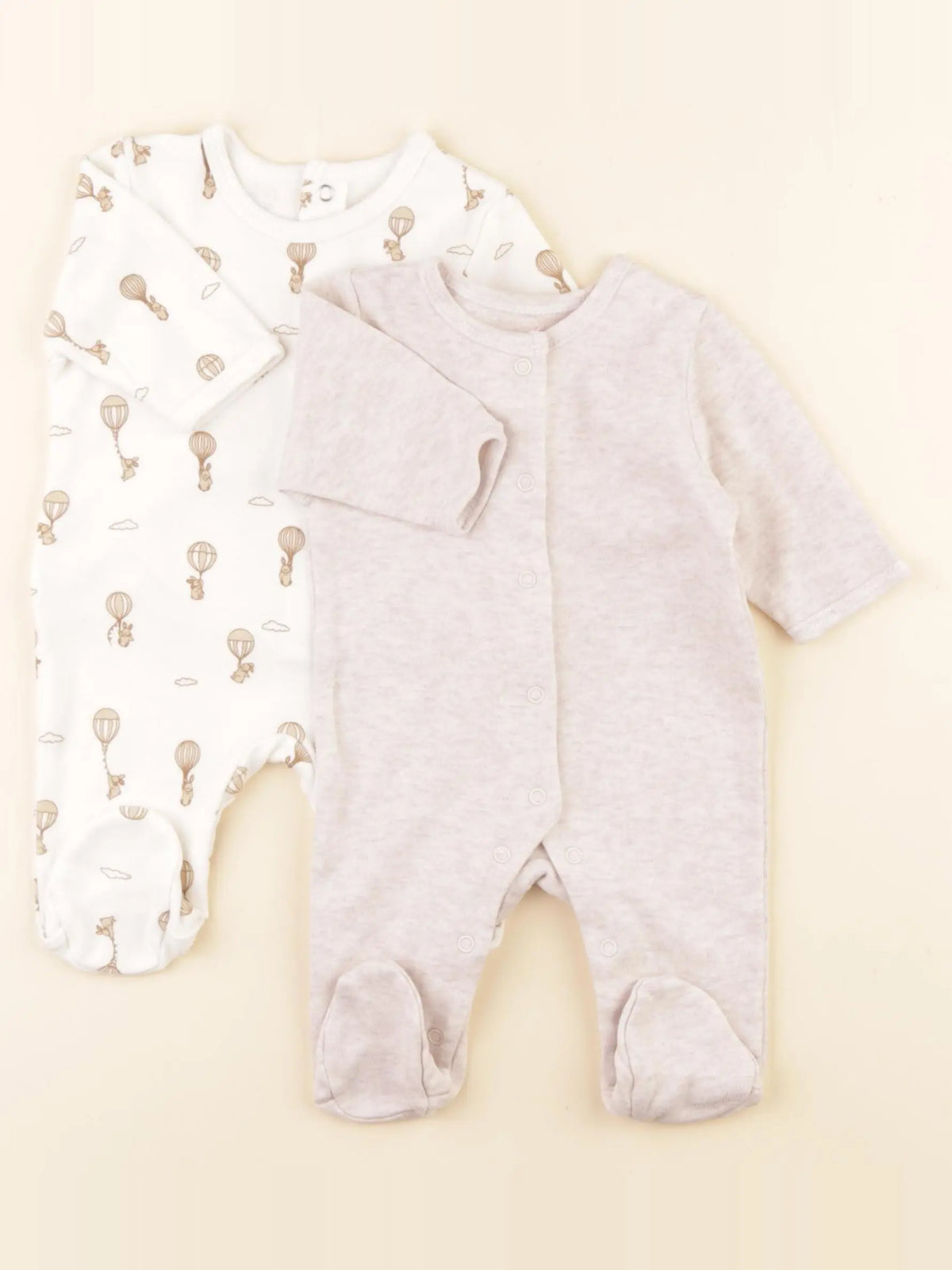 Vertbaudet - pyjama coton beige, marron - 1 mois