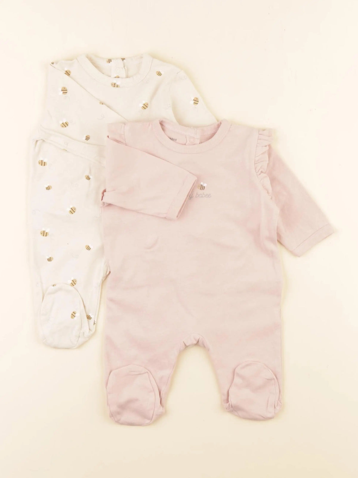 Vertbaudet - lot de 2 pyjamas coton rose, beige - 1 mois