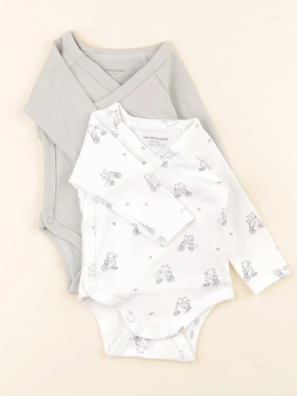 Vertbaudet - lot de 2 bodies en coton blanc, vert - 1 mois